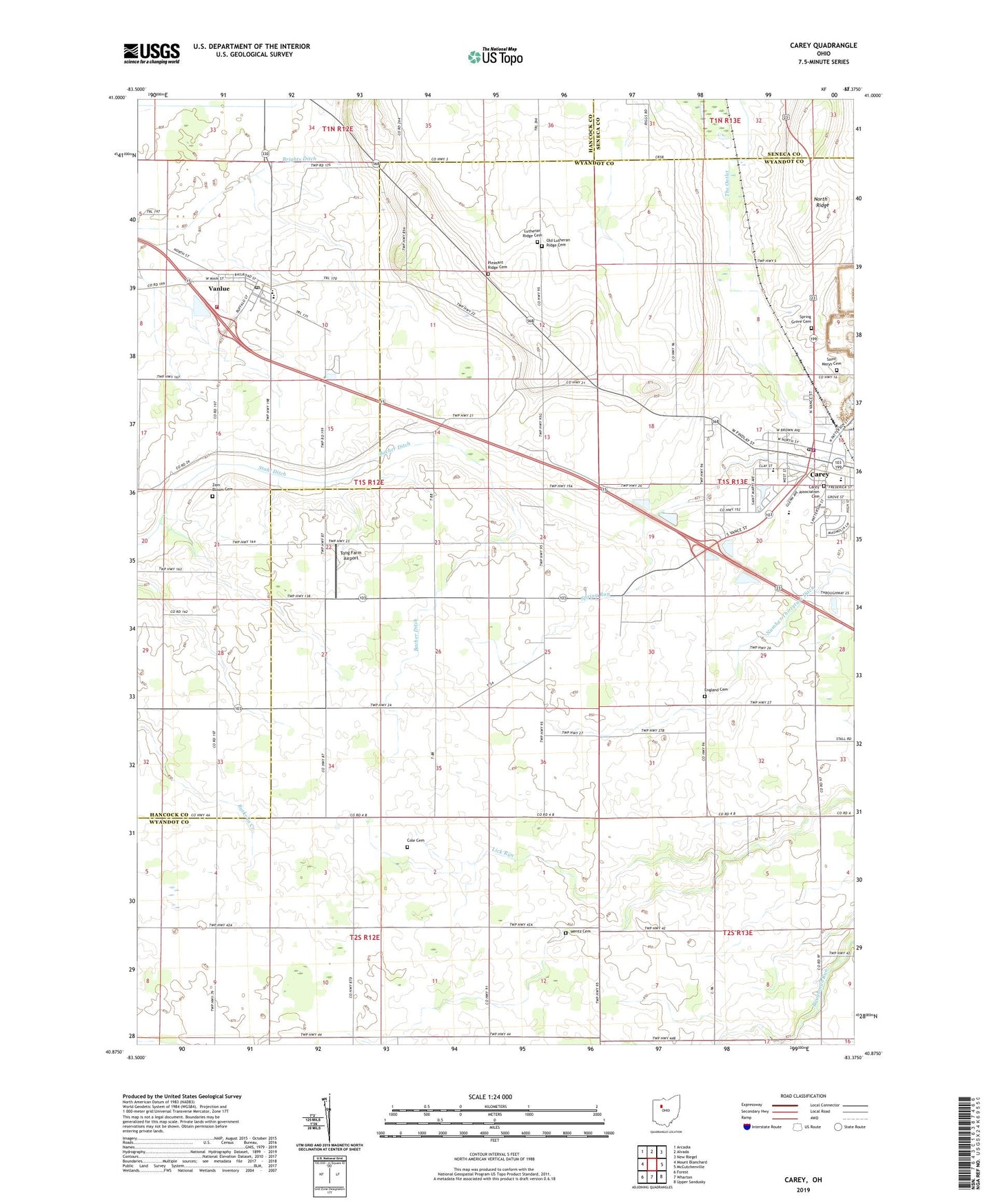 Carey Ohio US Topo Map Image