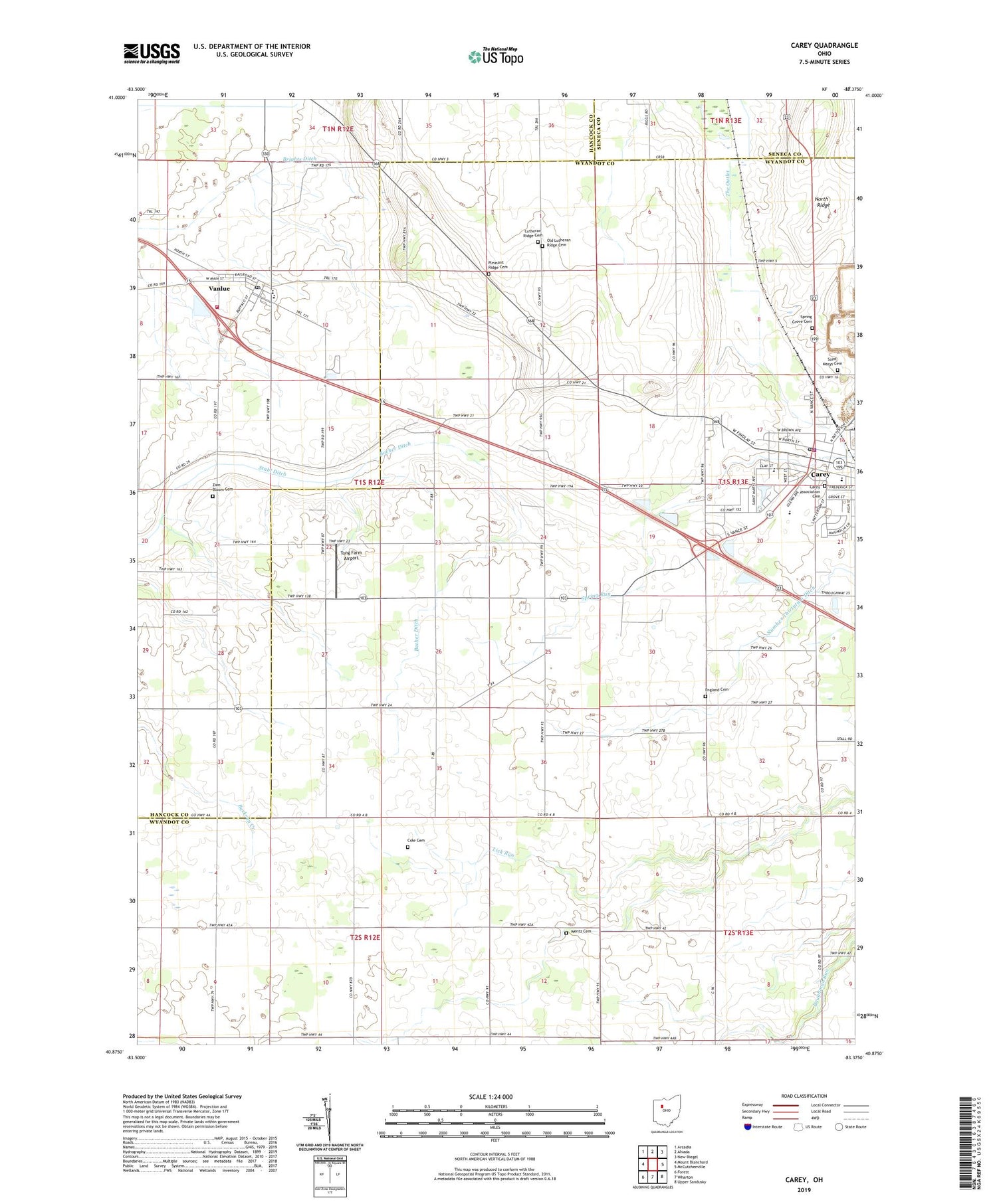 Carey Ohio US Topo Map Image
