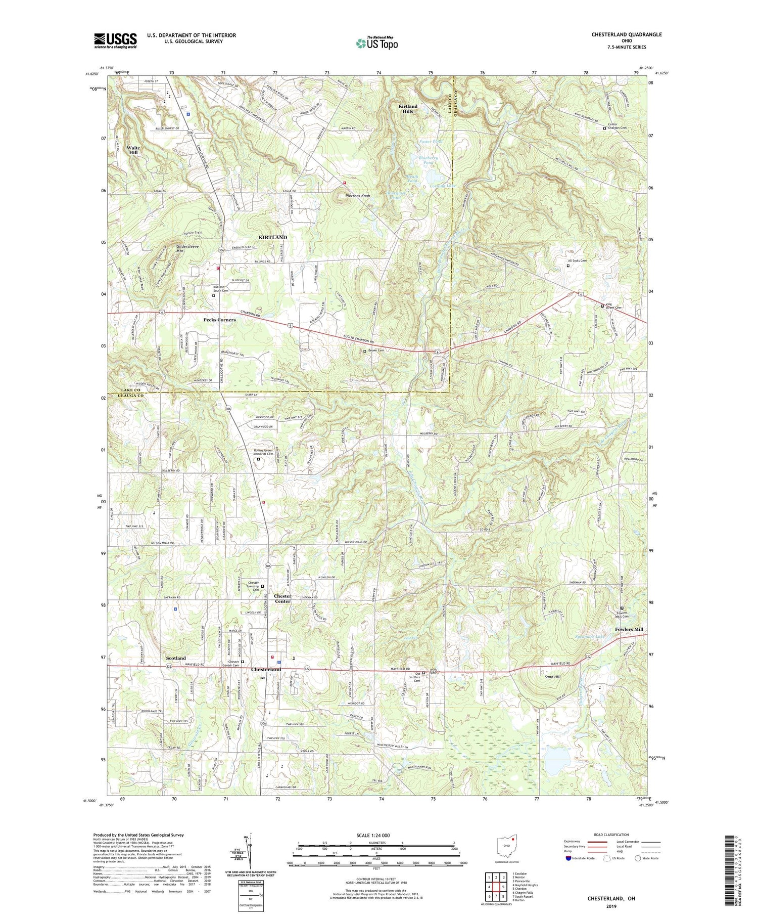 Chesterland Ohio US Topo Map Image