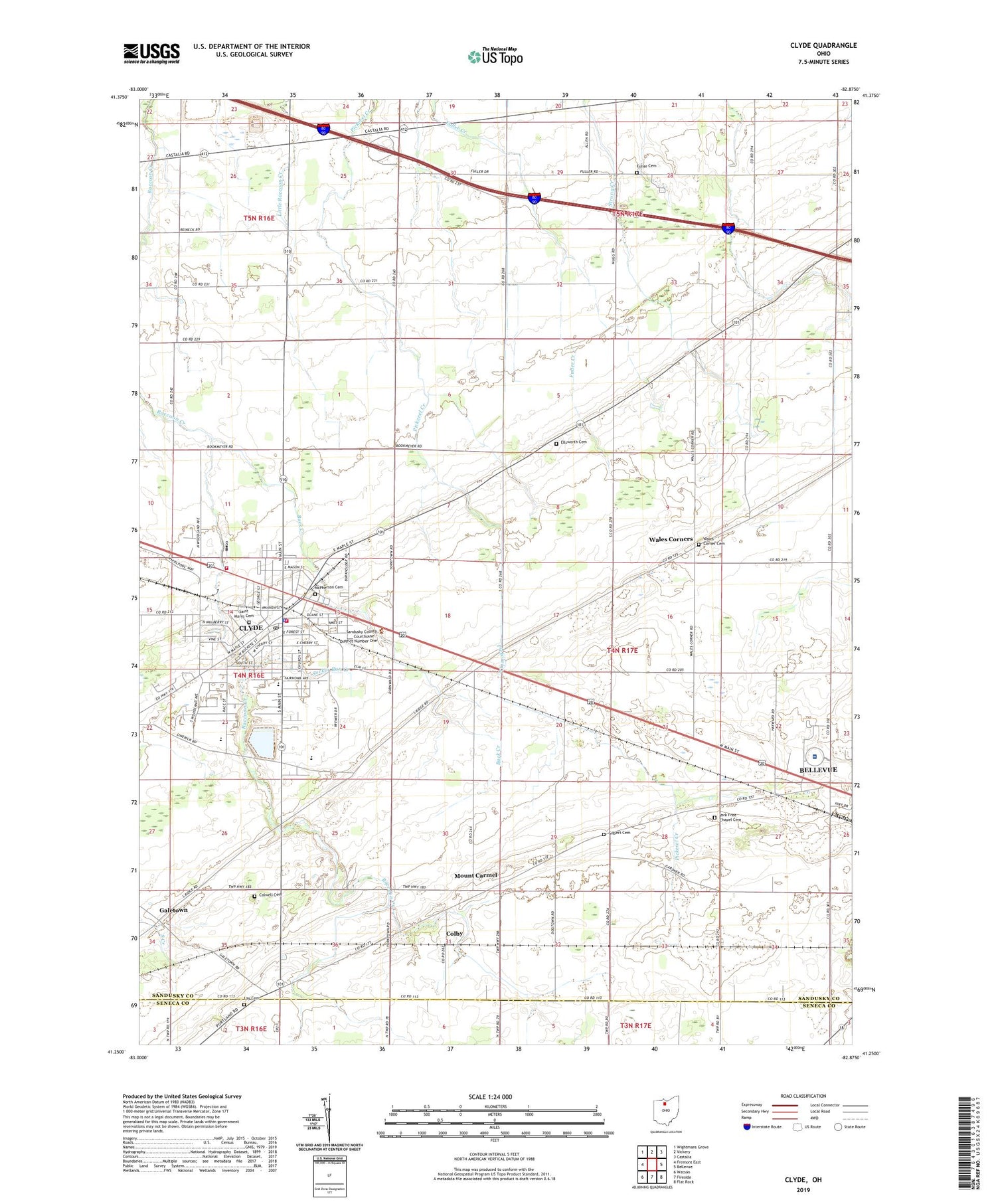 Clyde Ohio US Topo Map Image