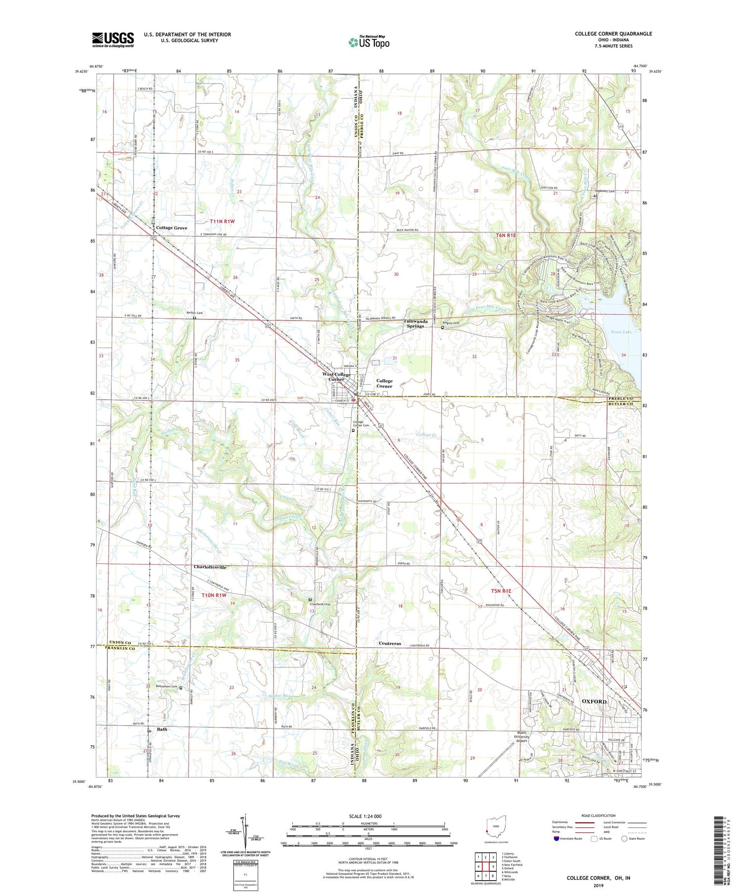 College Corner Ohio US Topo Map Image