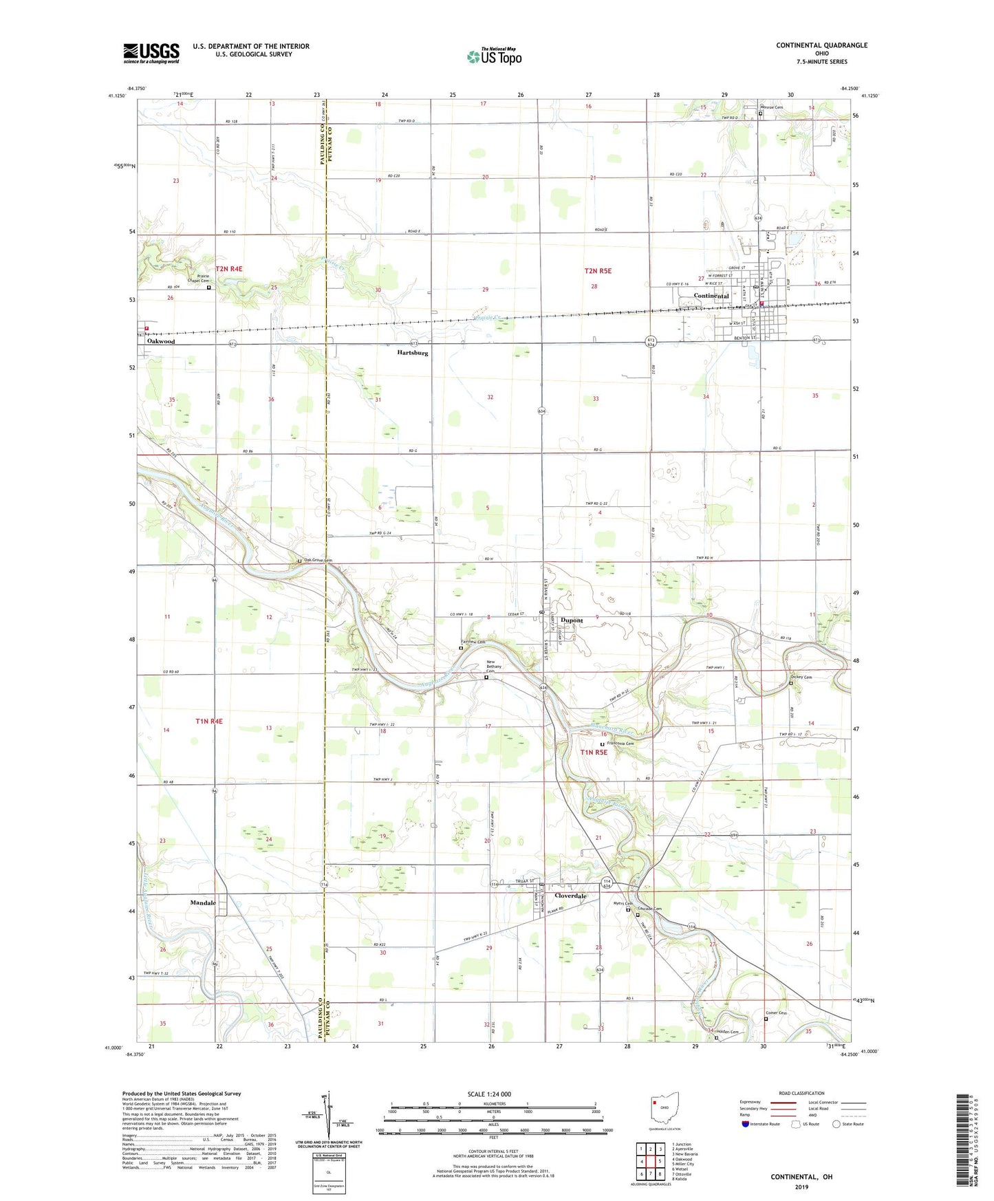 Continental Ohio US Topo Map Image