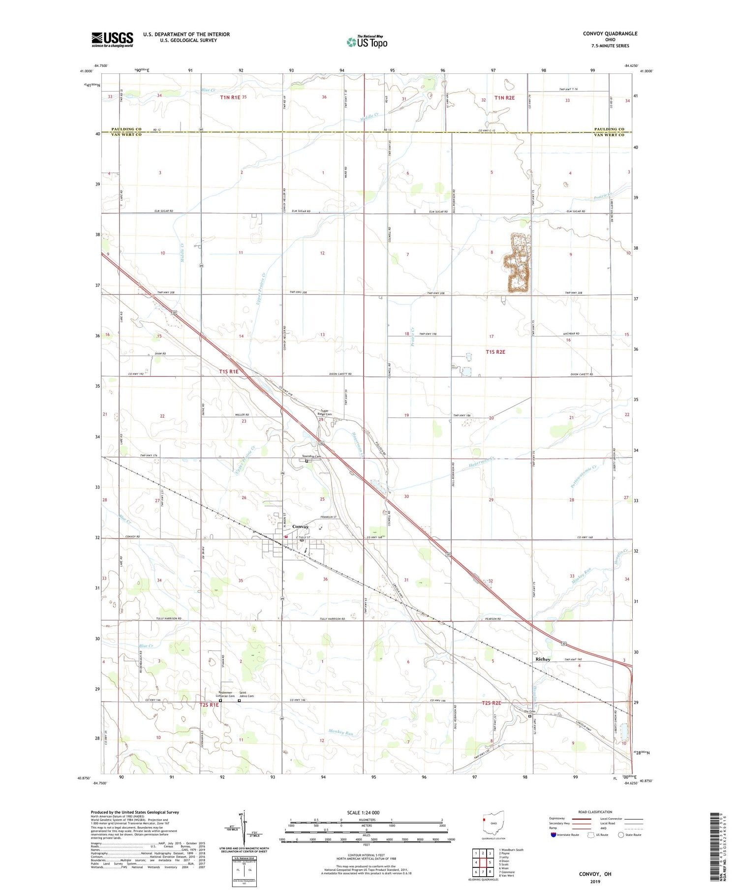 Convoy Ohio US Topo Map Image