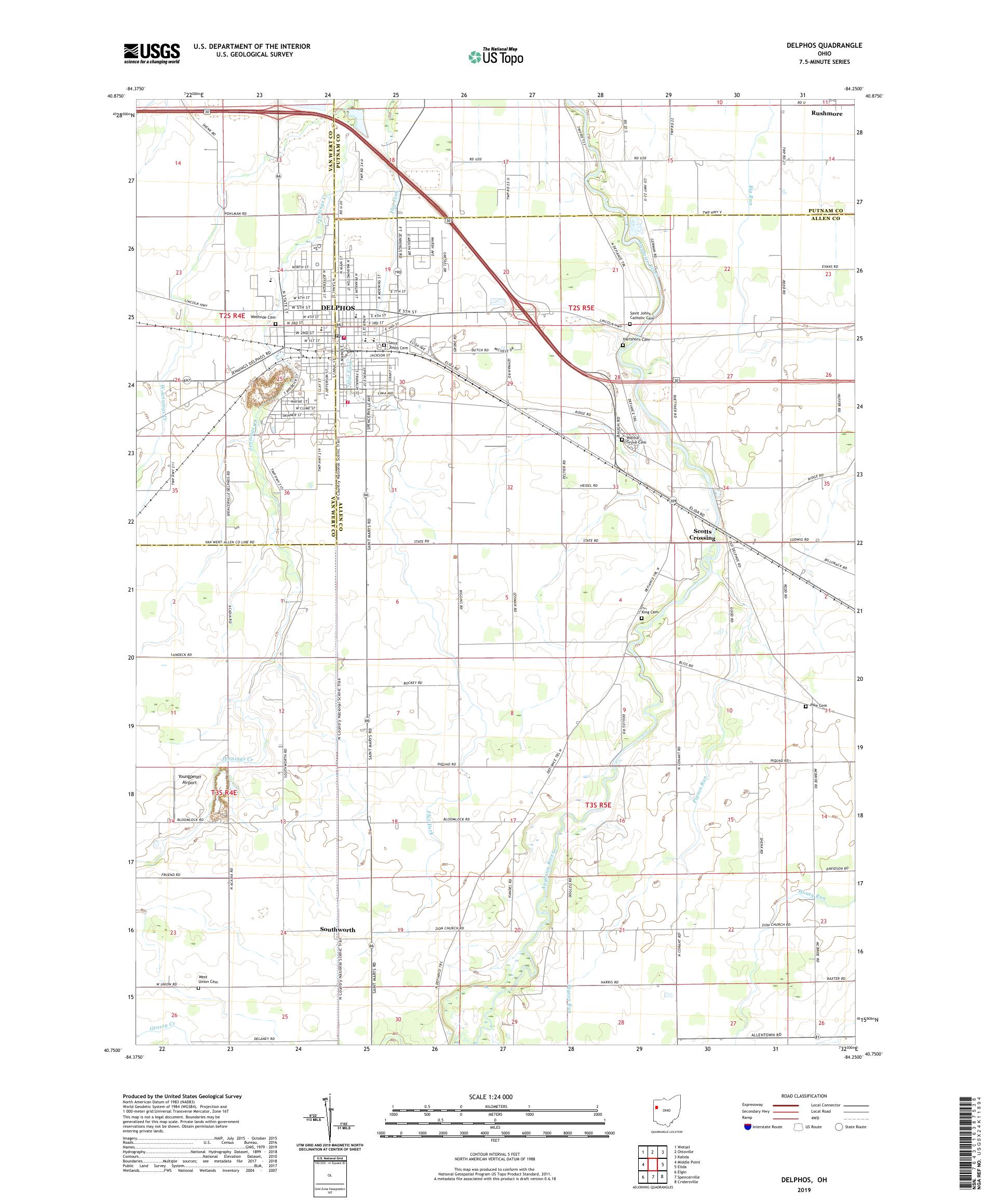 Delphos Ohio US Topo Map – MyTopo Map Store