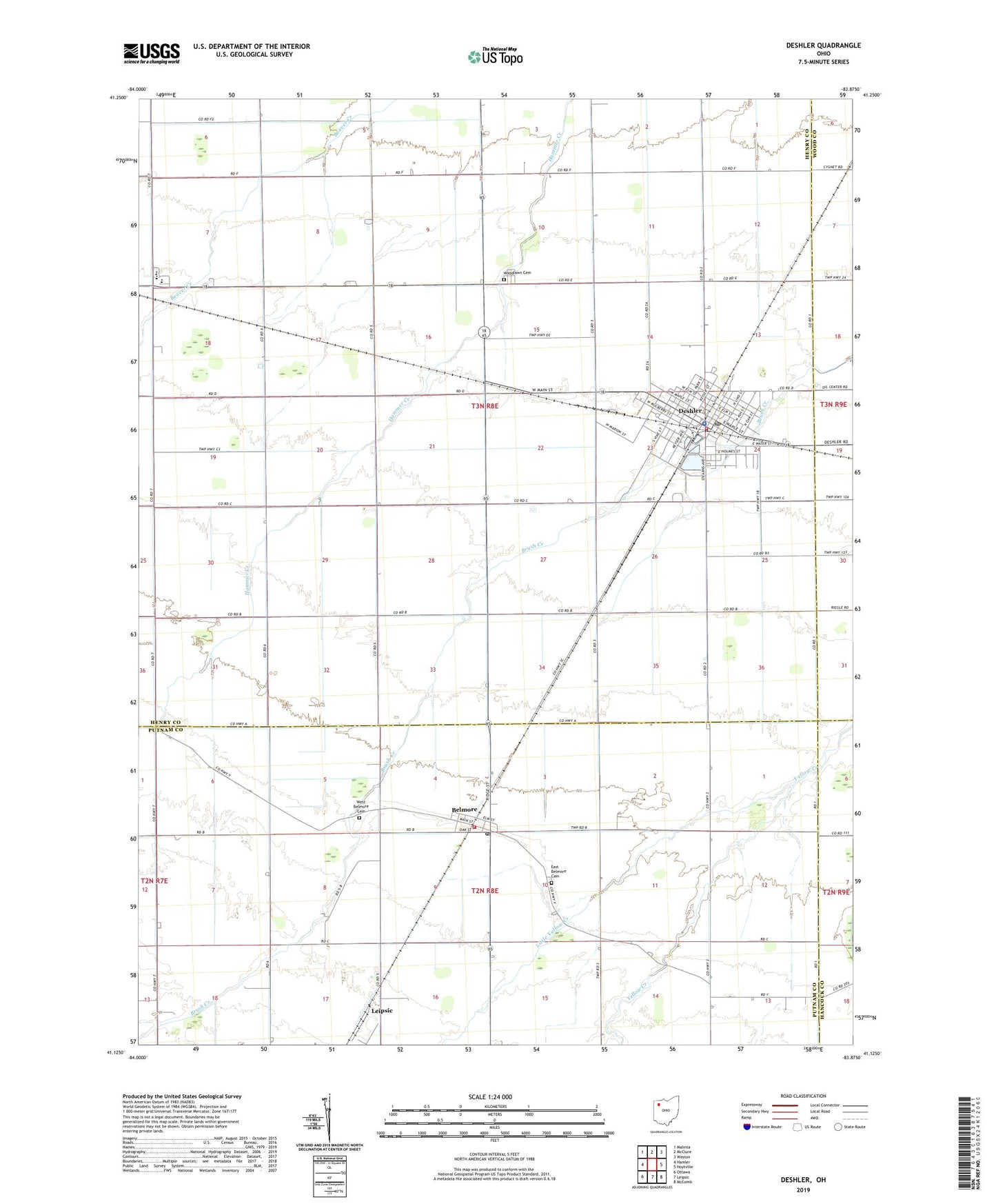 Deshler Ohio US Topo Map Image