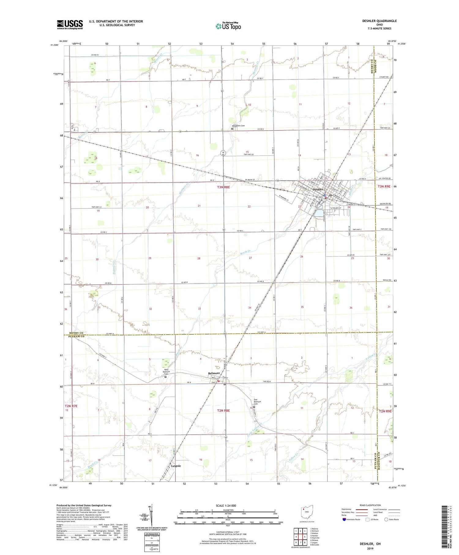 Deshler Ohio US Topo Map Image