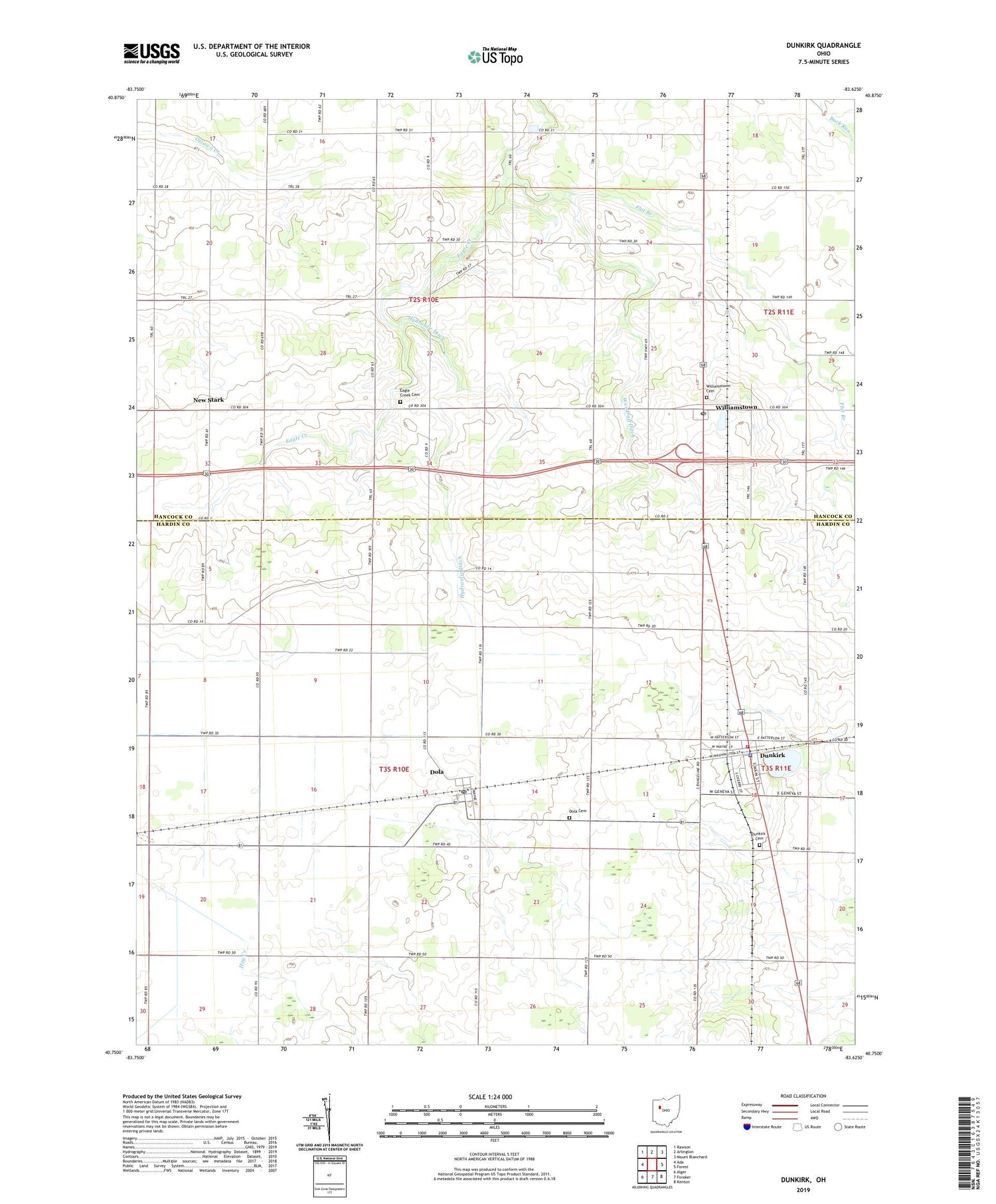 Dunkirk Ohio US Topo Map Image