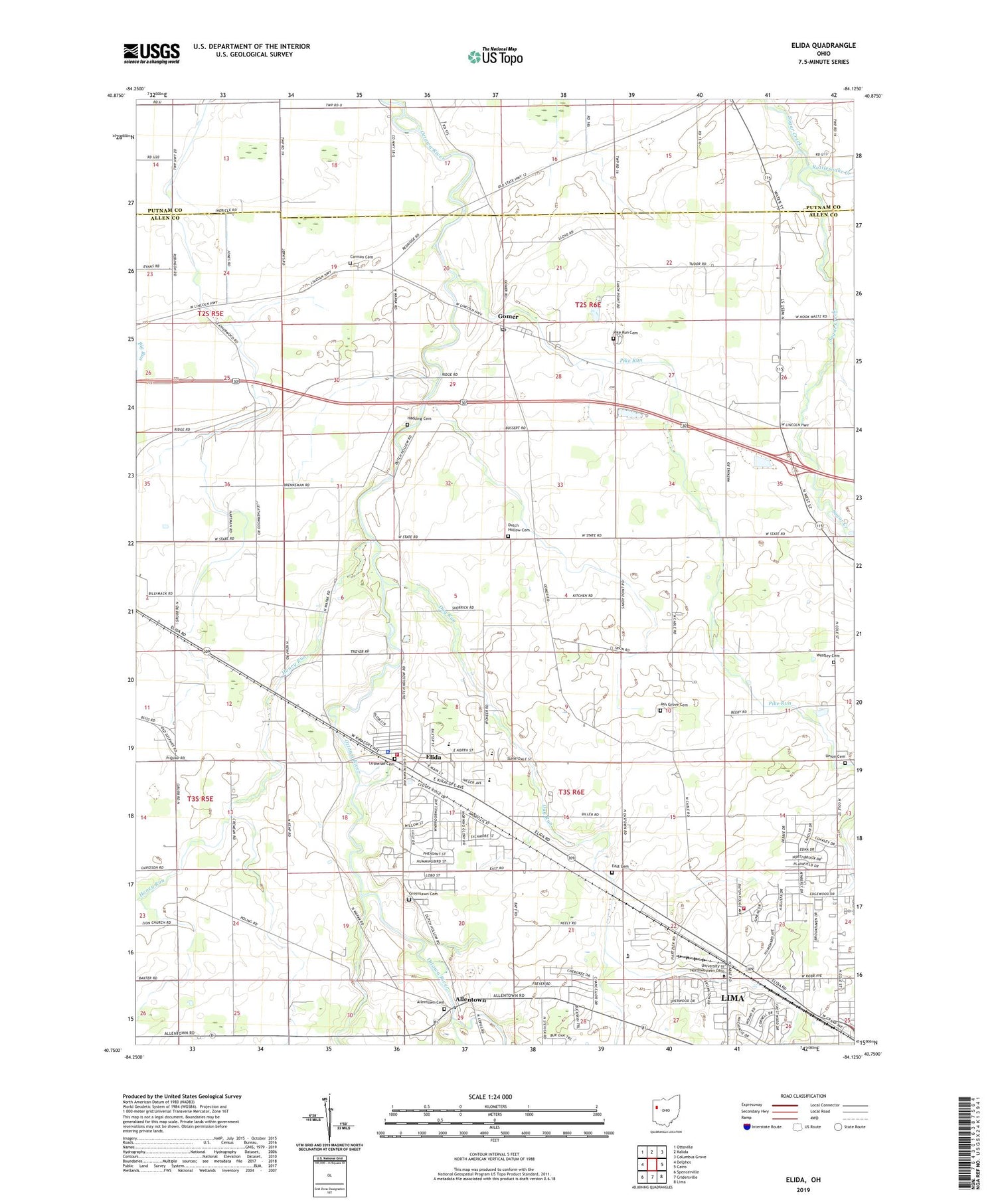 Elida Ohio US Topo Map Image