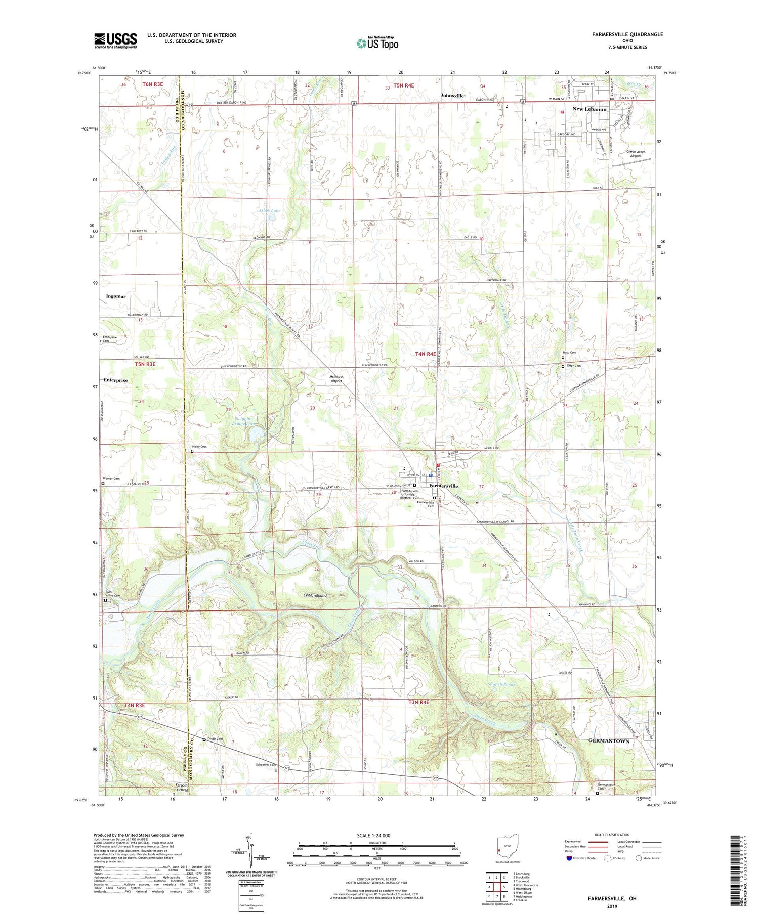 Farmersville Ohio US Topo Map Image