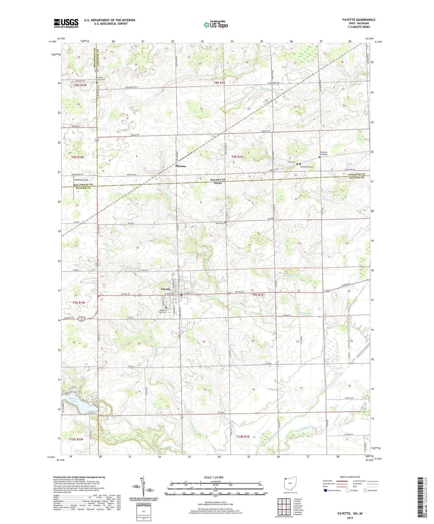 Fayette Ohio US Topo Map Image