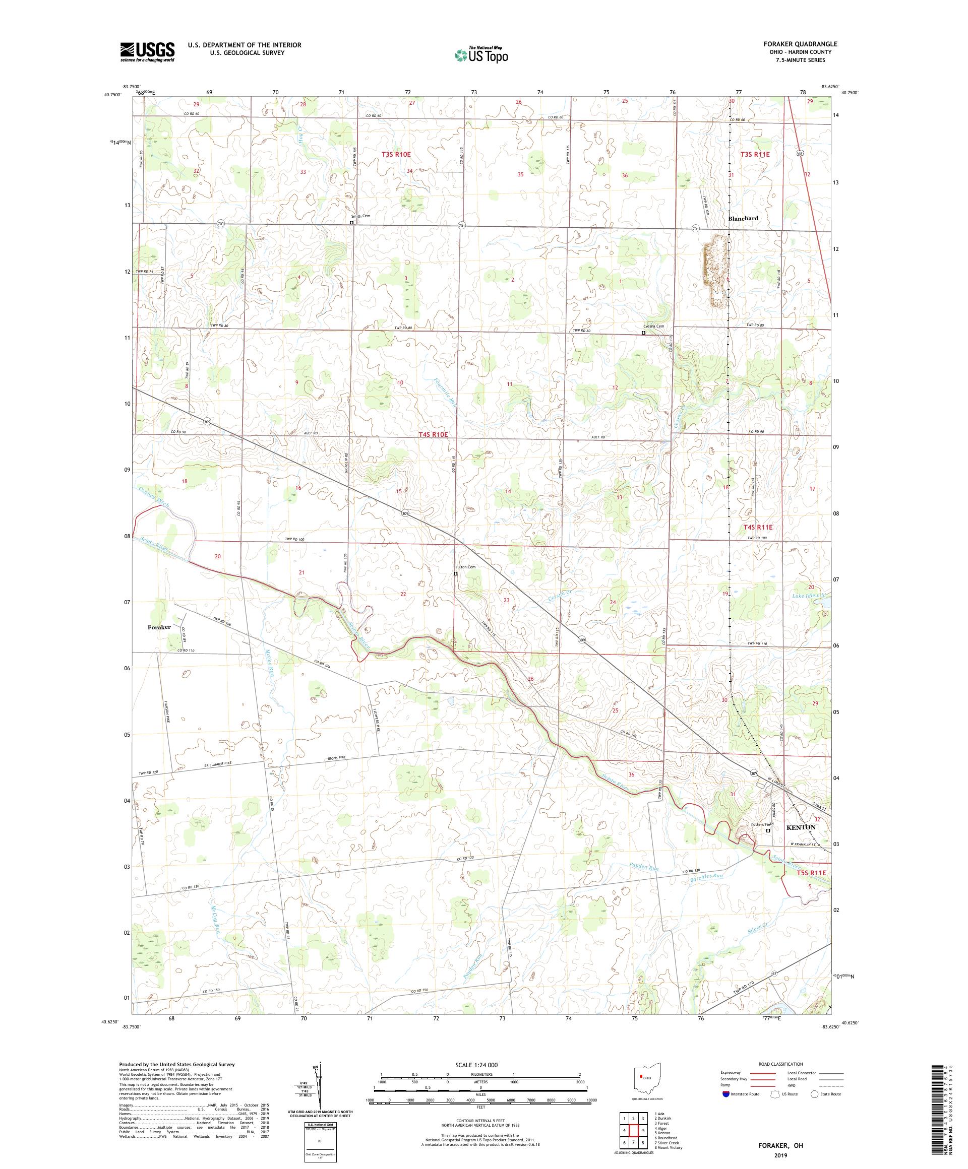 Foraker Ohio US Topo Map – MyTopo Map Store
