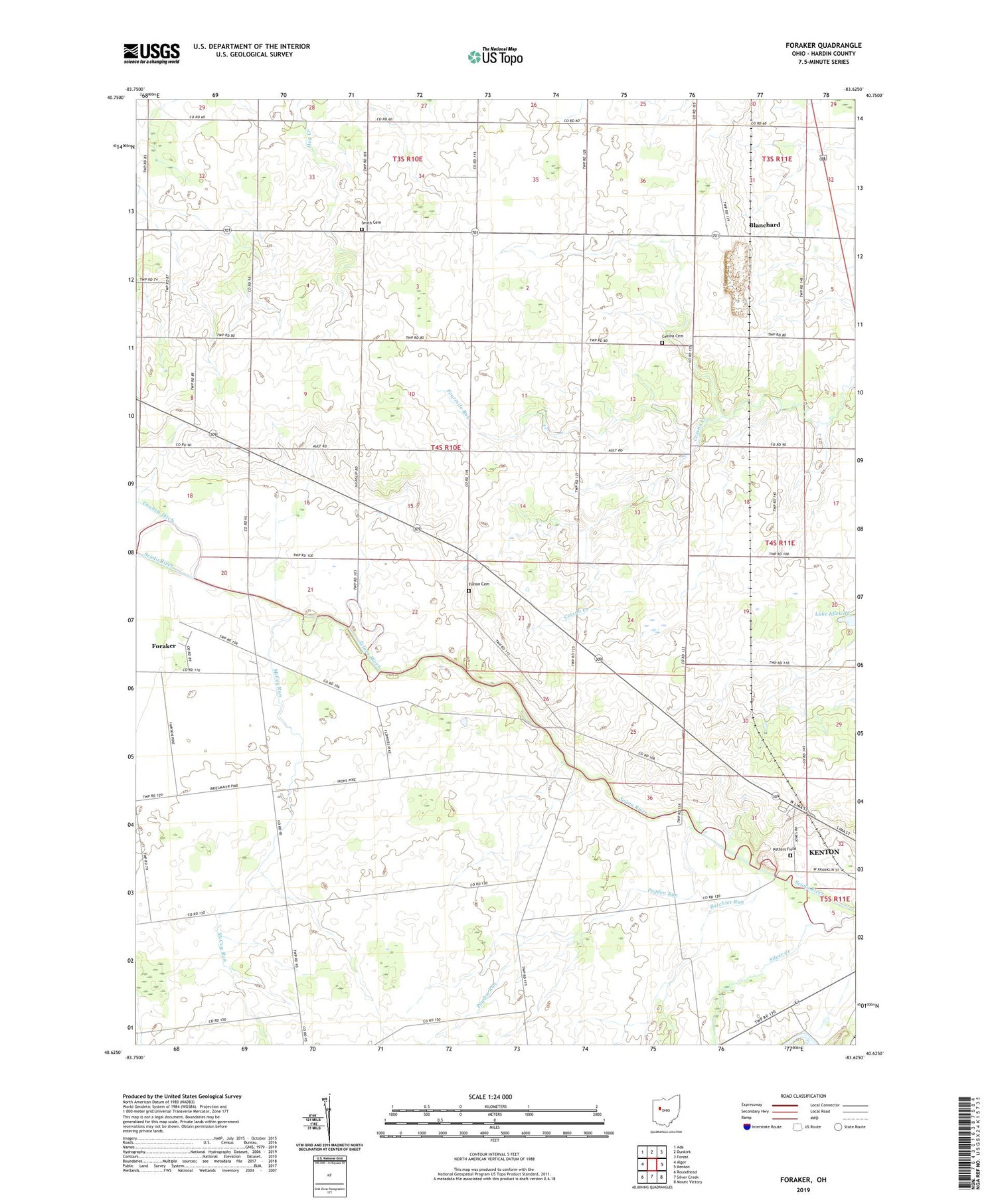 Foraker Ohio US Topo Map Image