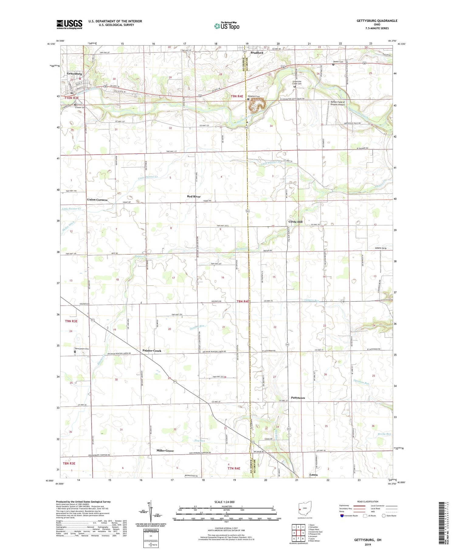 Gettysburg Ohio US Topo Map Image