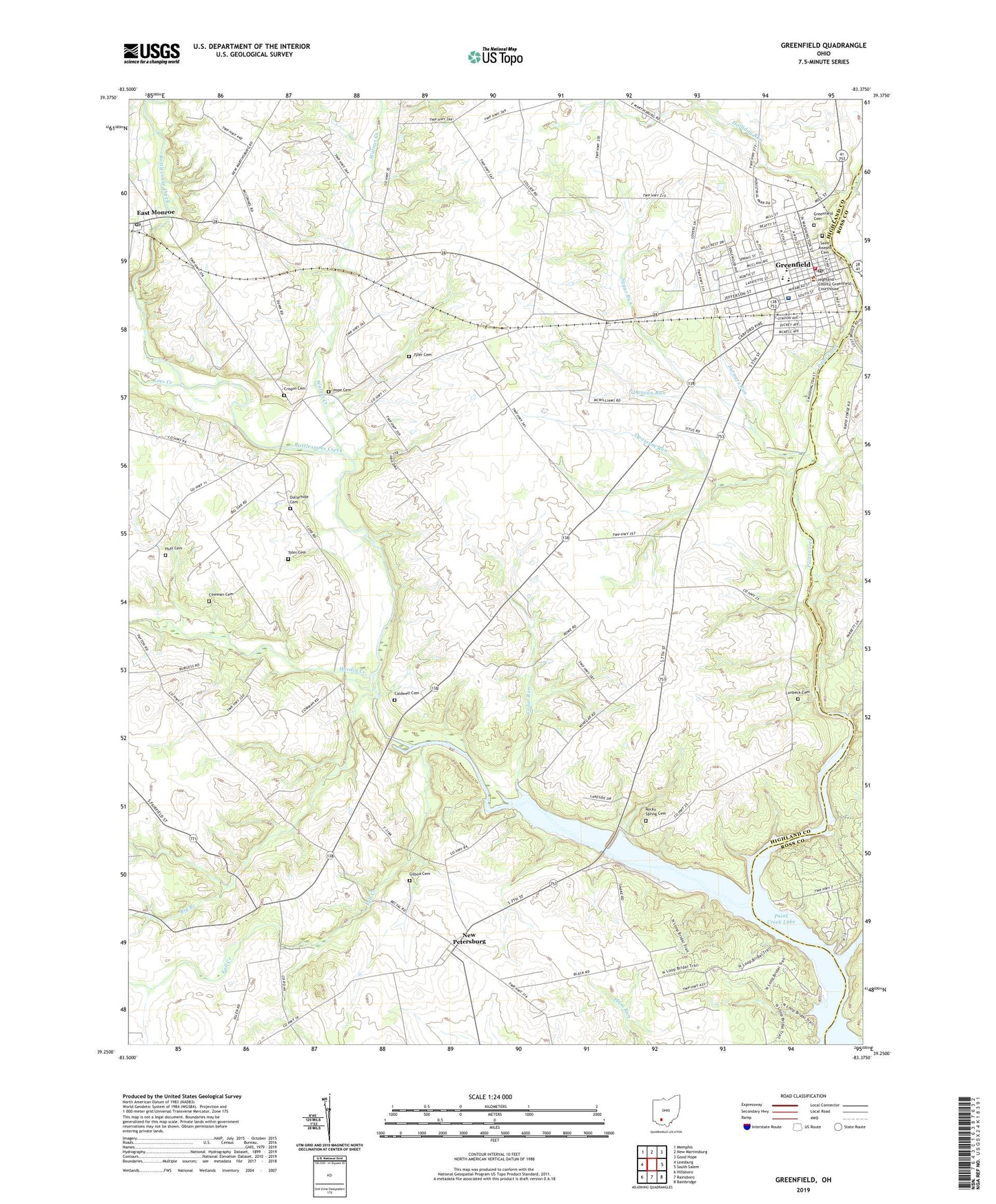 Greenfield Ohio US Topo Map Image