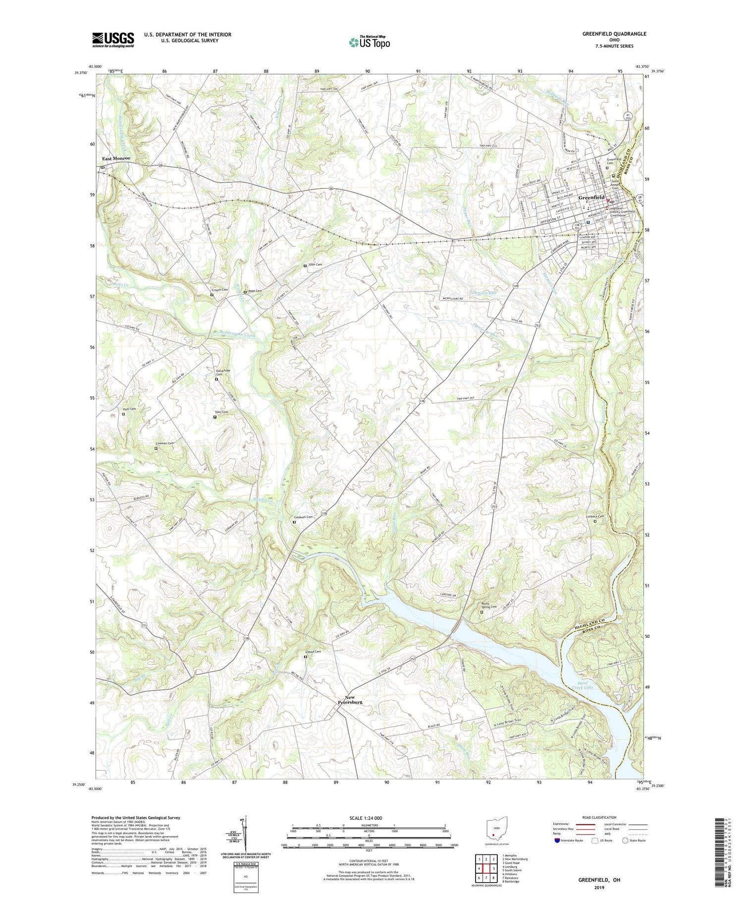 Greenfield Ohio US Topo Map Image