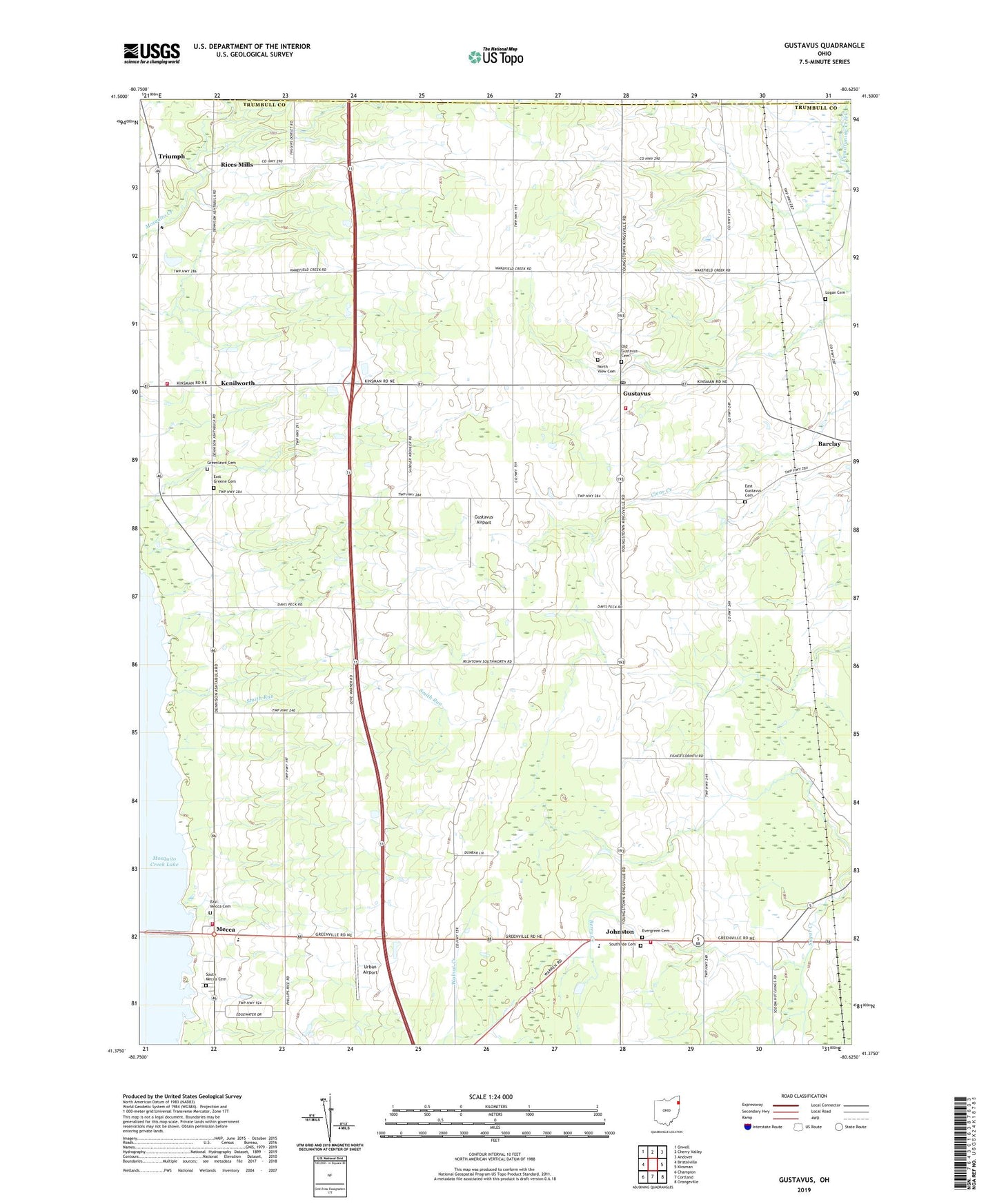 Gustavus Ohio US Topo Map Image