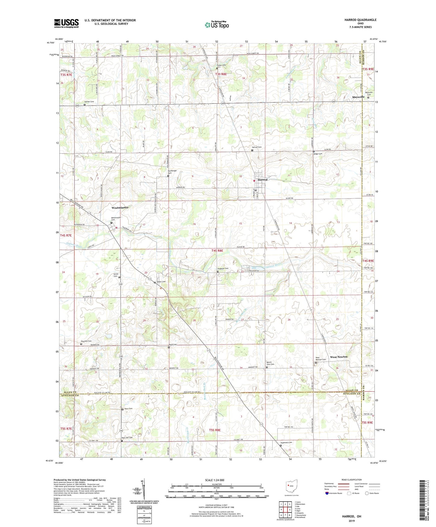 Harrod Ohio US Topo Map Image