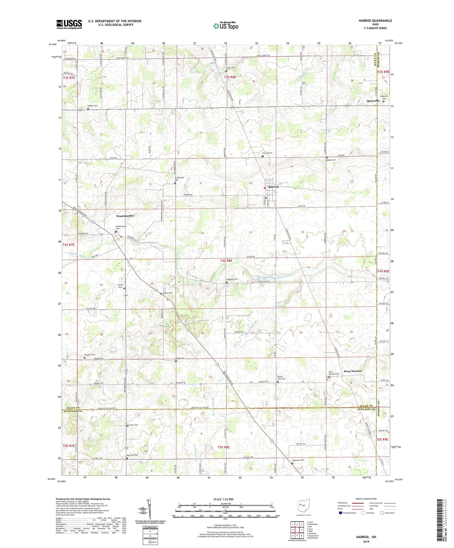 Harrod Ohio US Topo Map Image