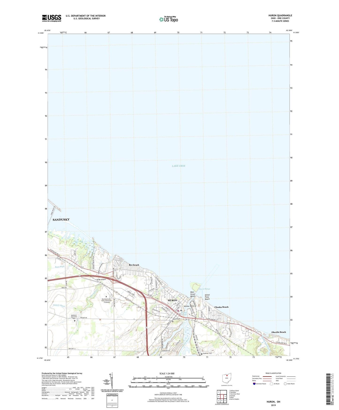 Huron Ohio US Topo Map Image