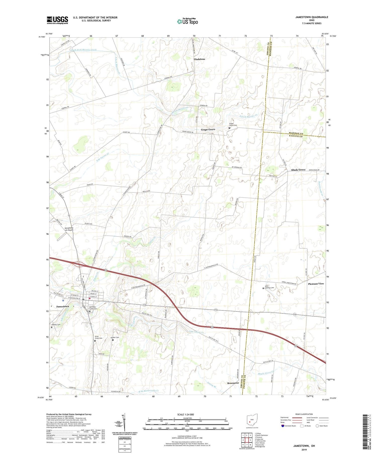 Jamestown Ohio US Topo Map Image