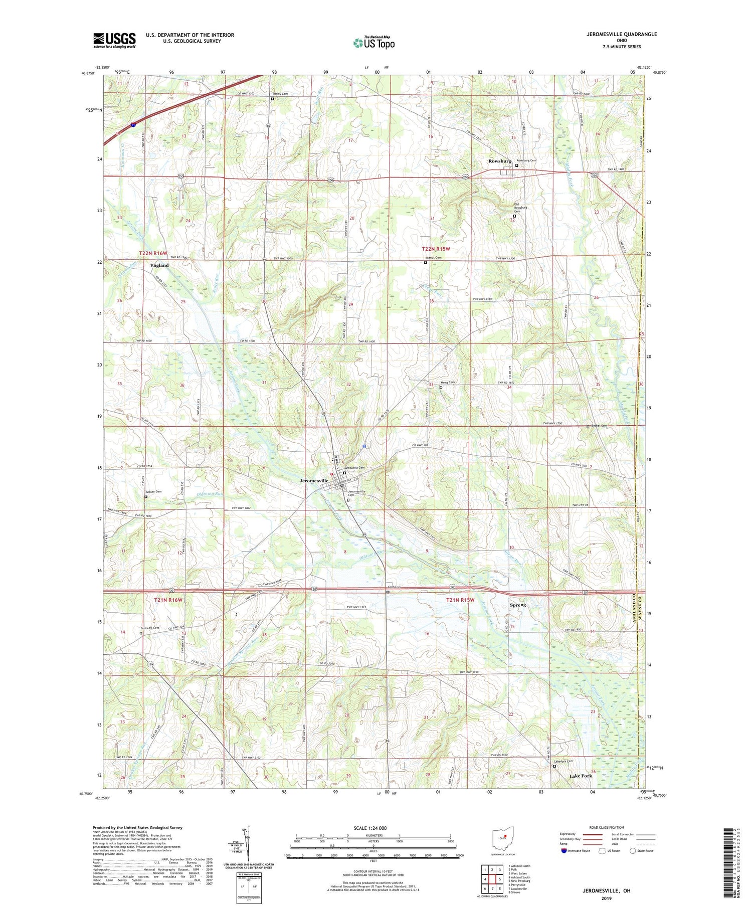 Jeromesville Ohio US Topo Map Image