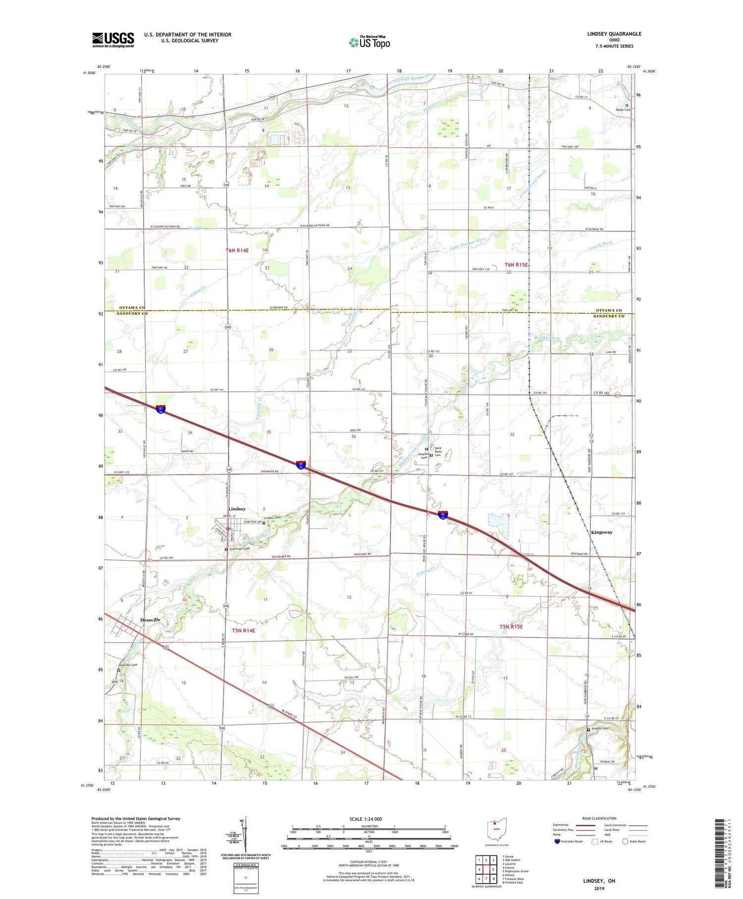 Lindsey Ohio US Topo Map Image