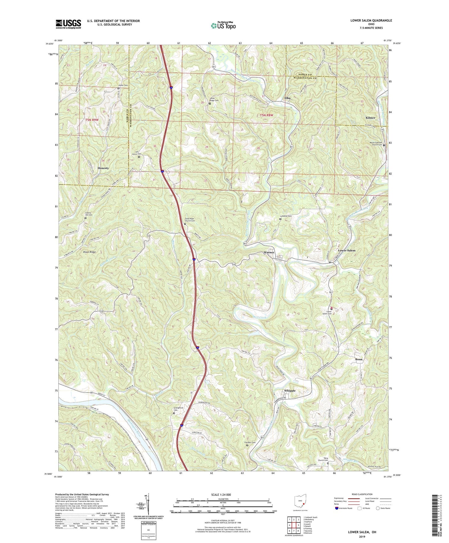 Lower Salem Ohio US Topo Map Image