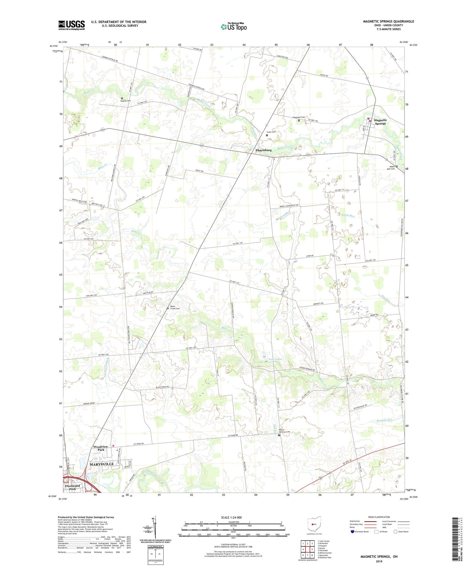 Magnetic Springs Ohio US Topo Map Image