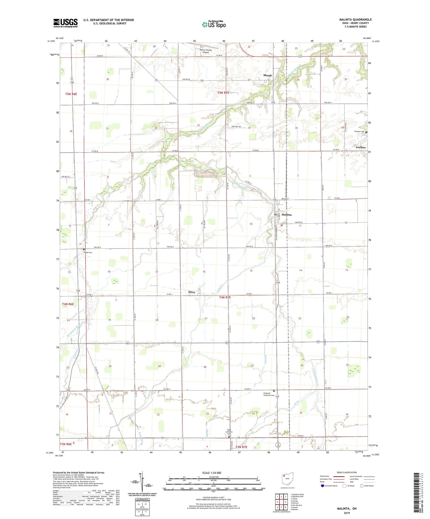 Malinta Ohio US Topo Map Image