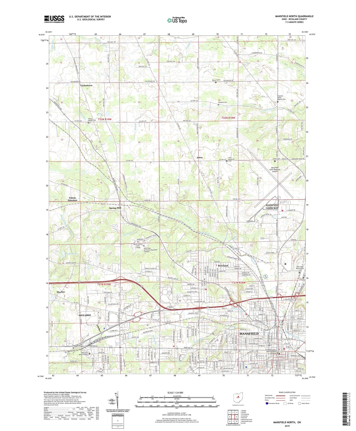 Mansfield North Ohio US Topo Map Image