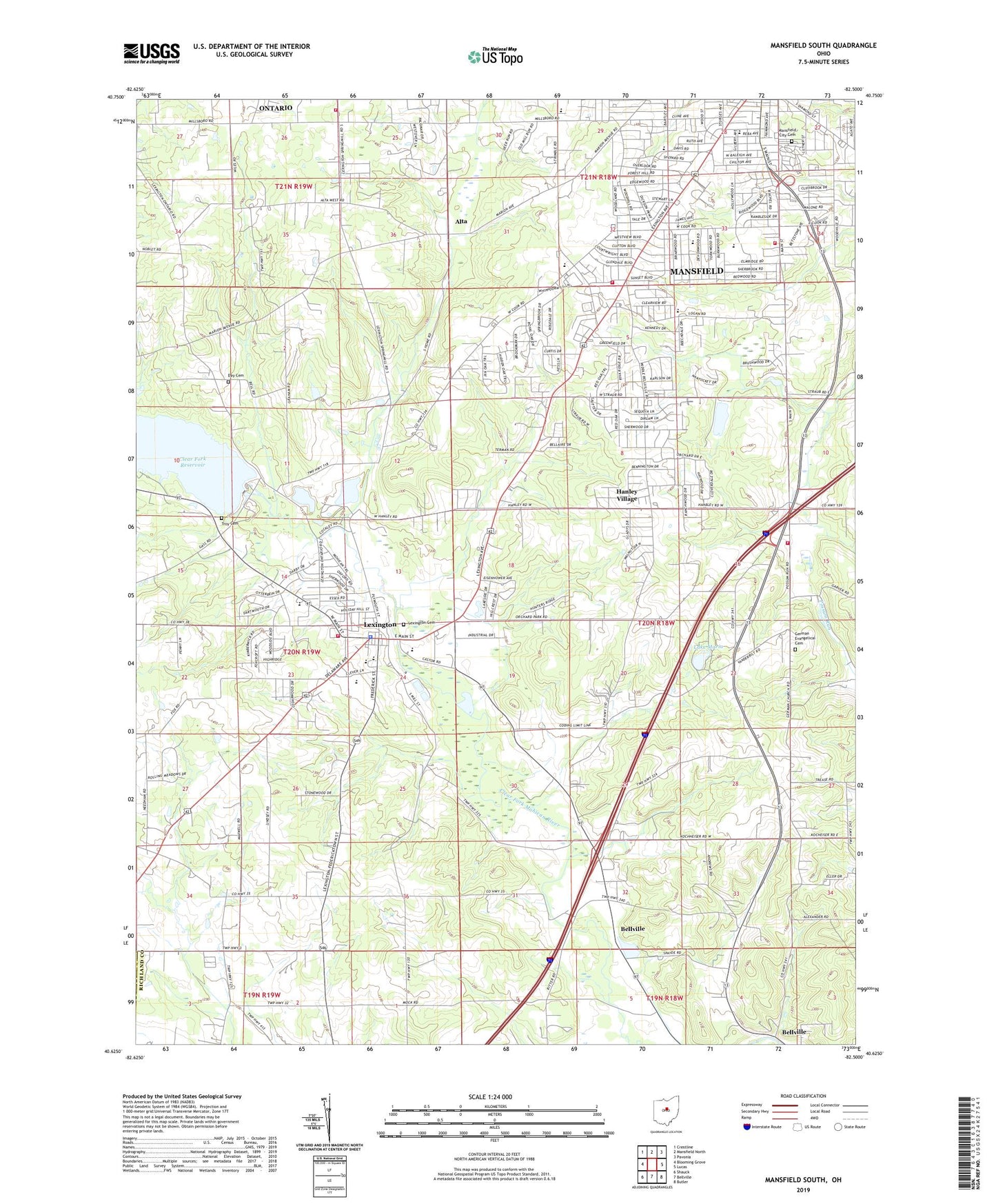 Mansfield South Ohio US Topo Map Image