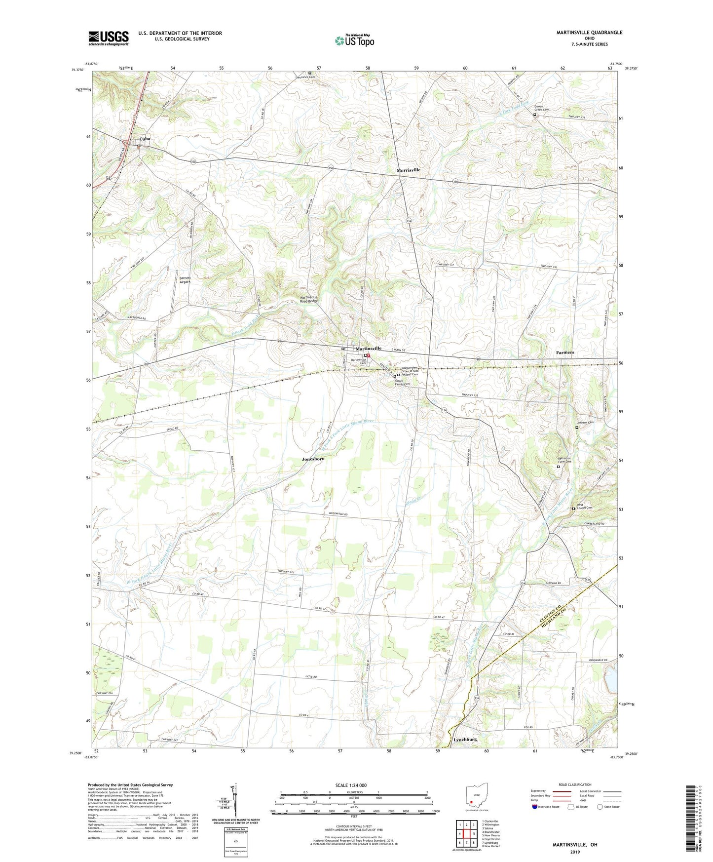 Martinsville Ohio US Topo Map Image
