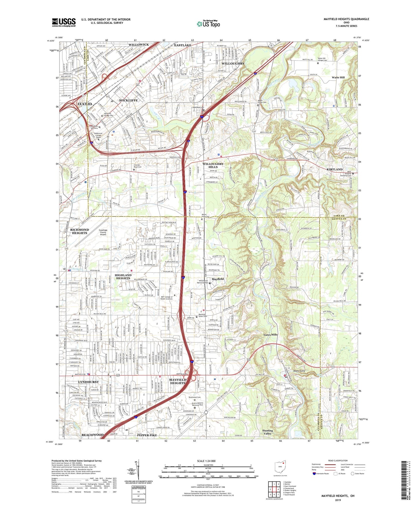 Mayfield Heights Ohio US Topo Map Image