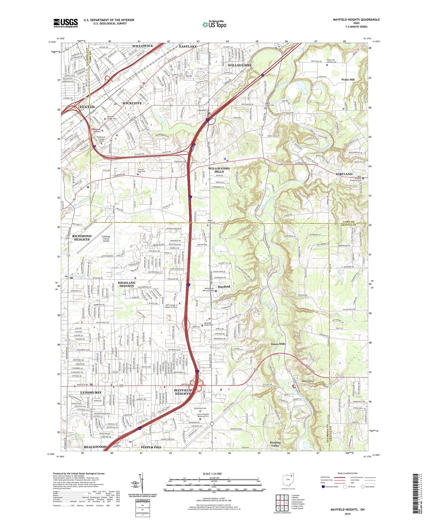 Mayfield Heights Ohio US Topo Map Image