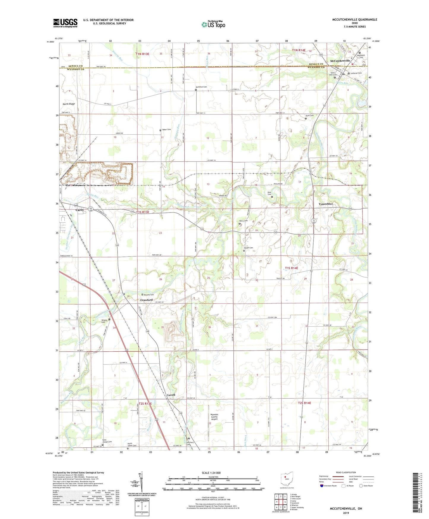 McCutchenville Ohio US Topo Map Image