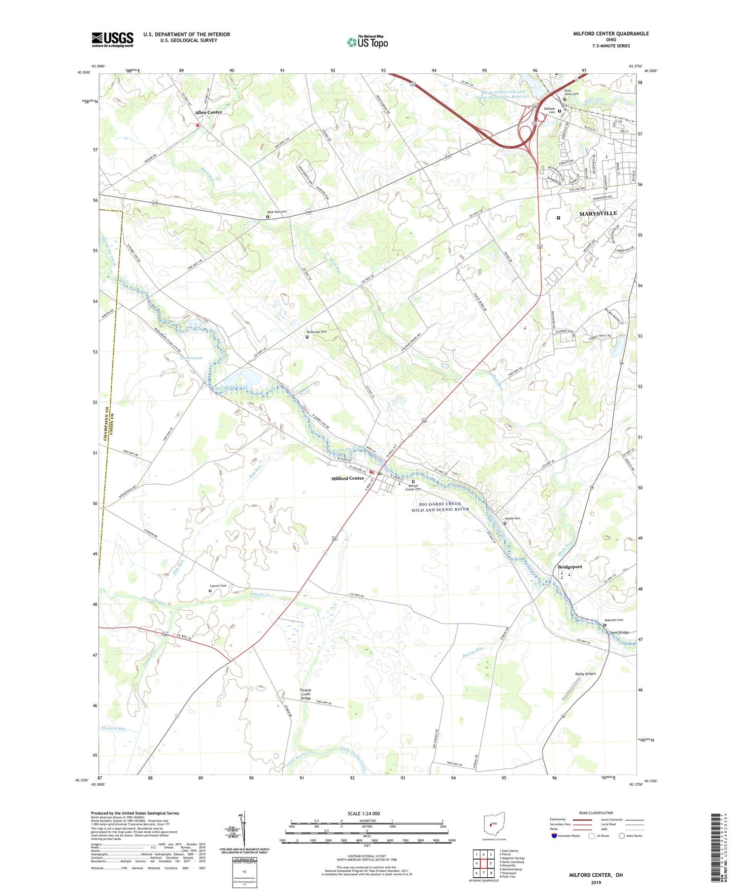 Milford Center Ohio US Topo Map Image