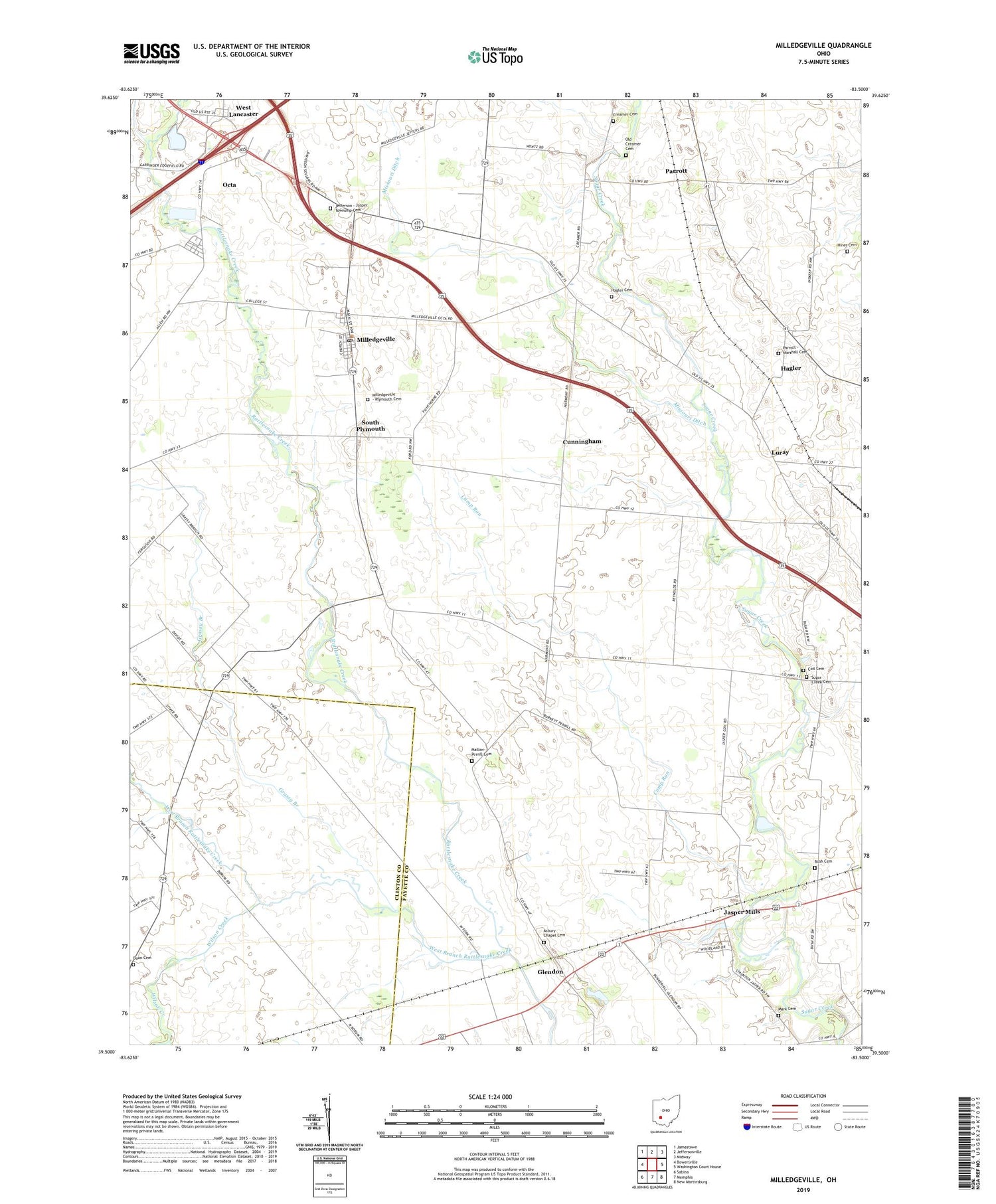 Milledgeville Ohio US Topo Map Image
