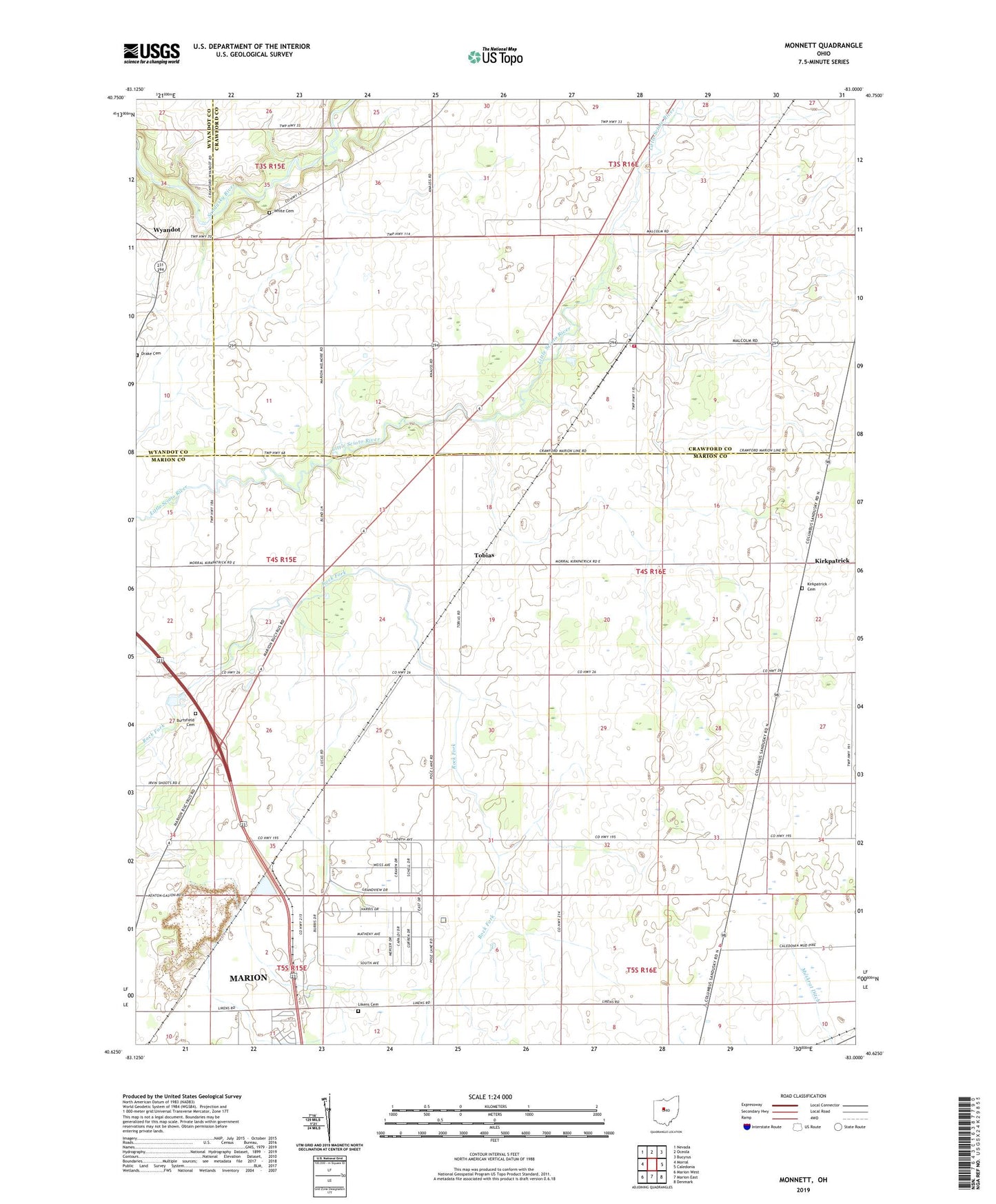 Monnett Ohio US Topo Map Image