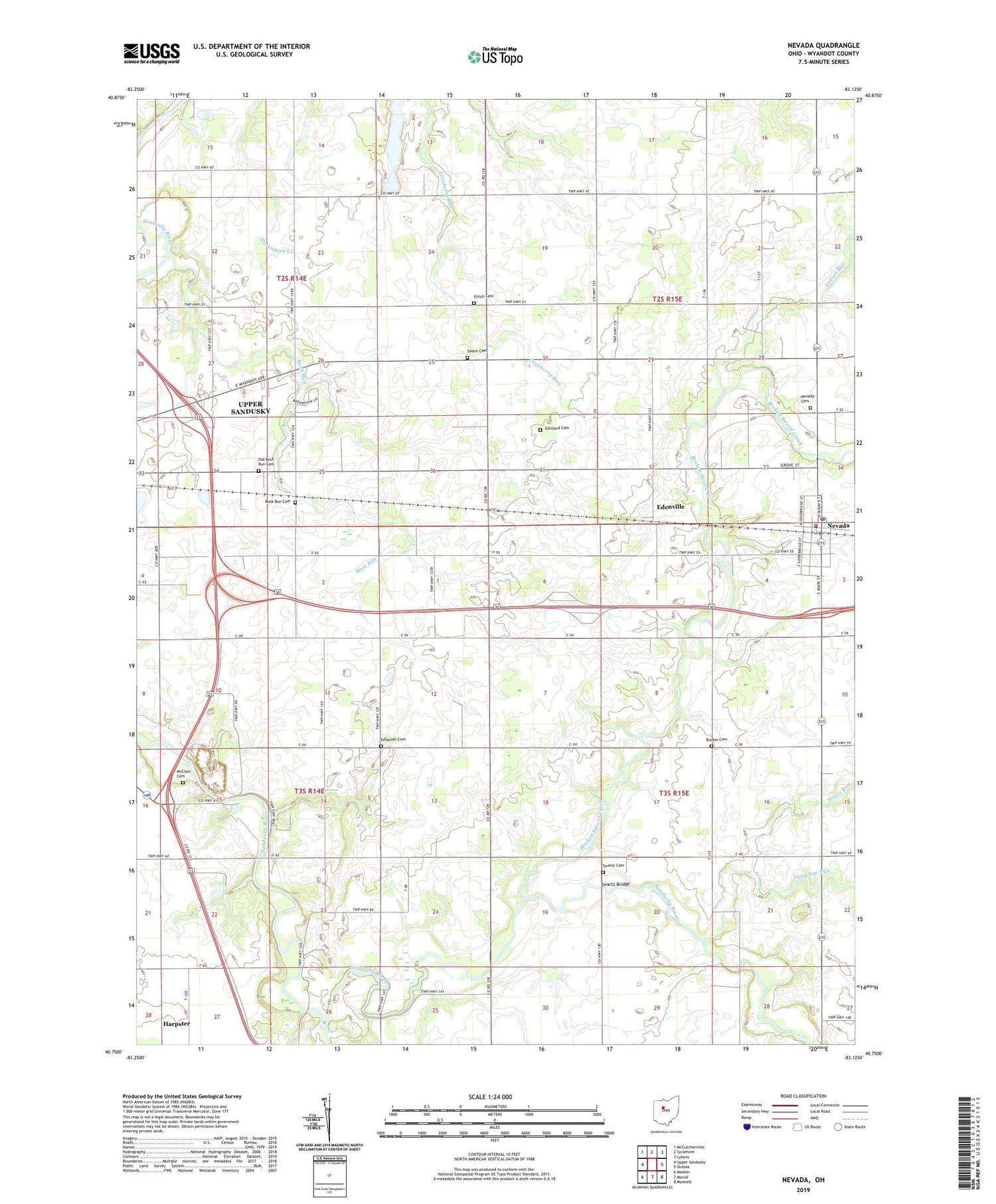 Nevada Ohio US Topo Map Image