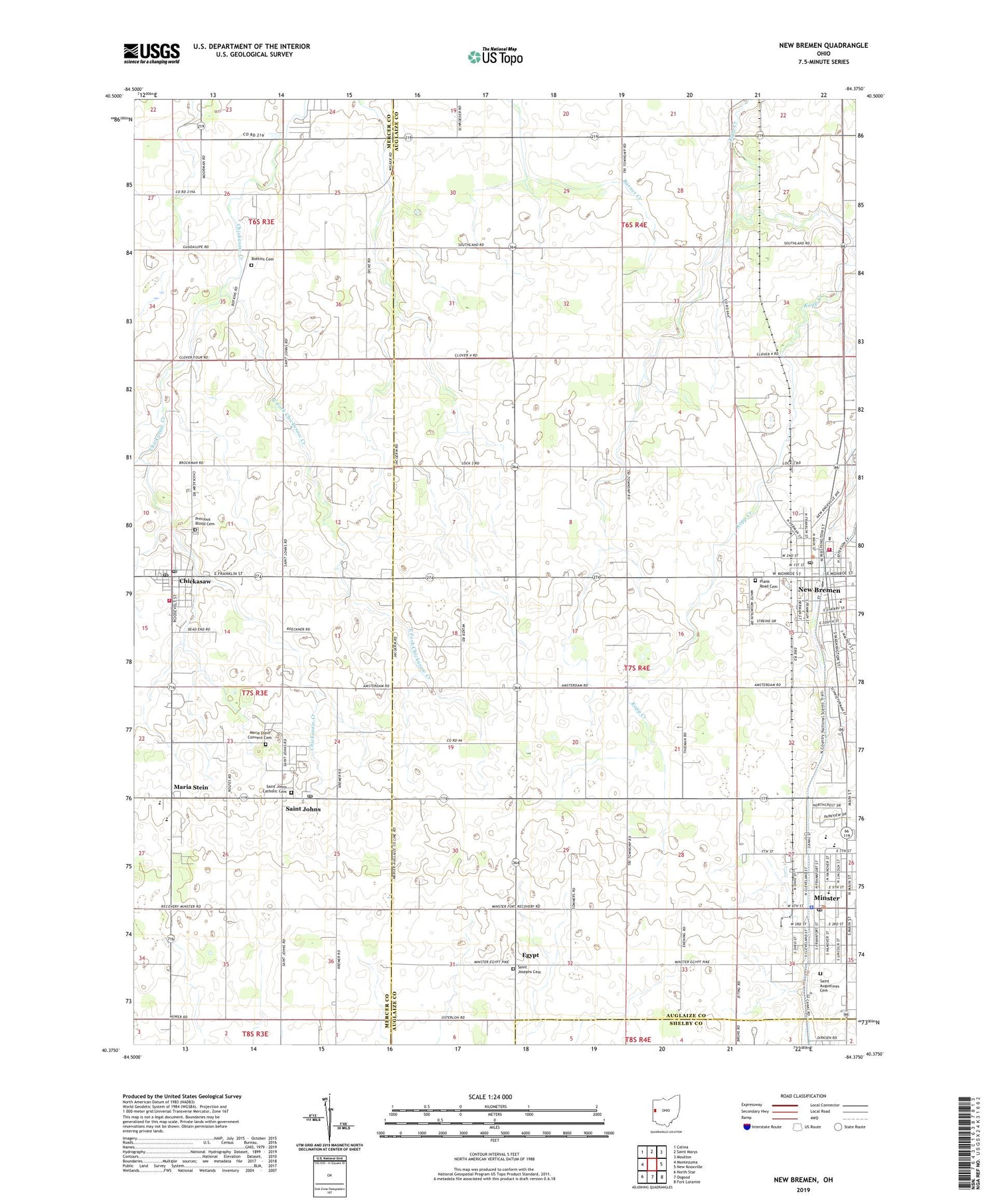New Bremen Ohio US Topo Map Image
