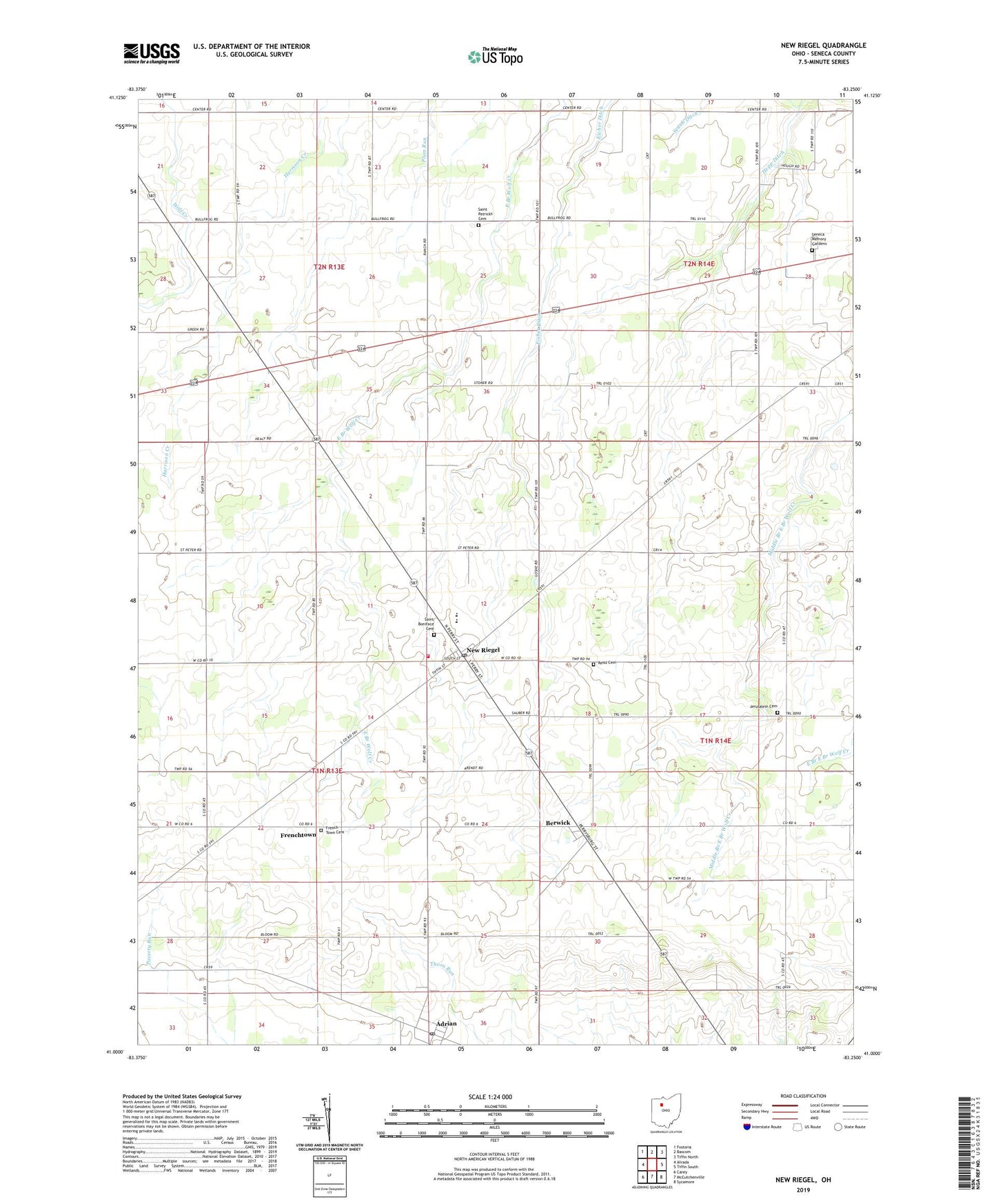 New Riegel Ohio US Topo Map Image