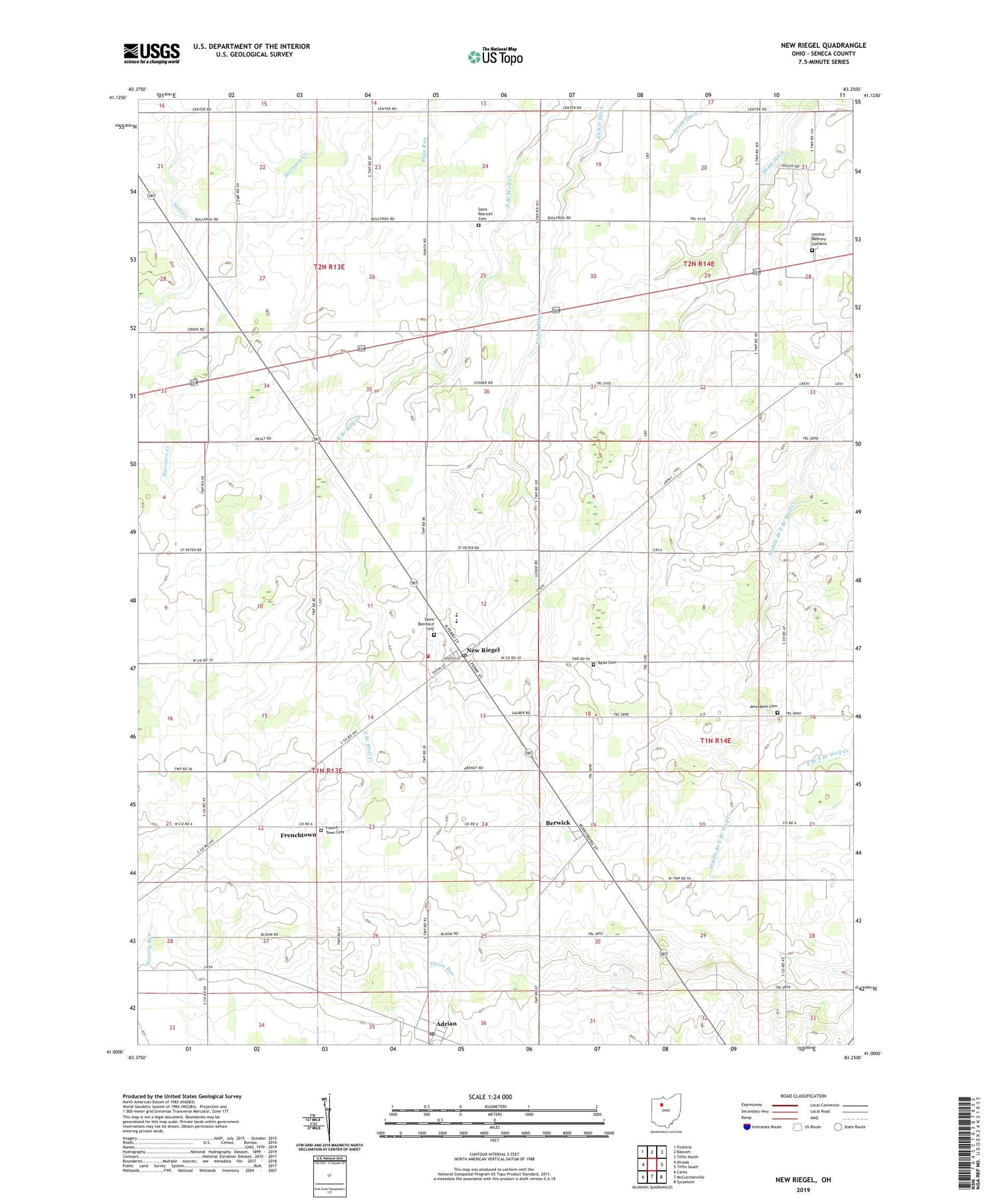 New Riegel Ohio US Topo Map Image