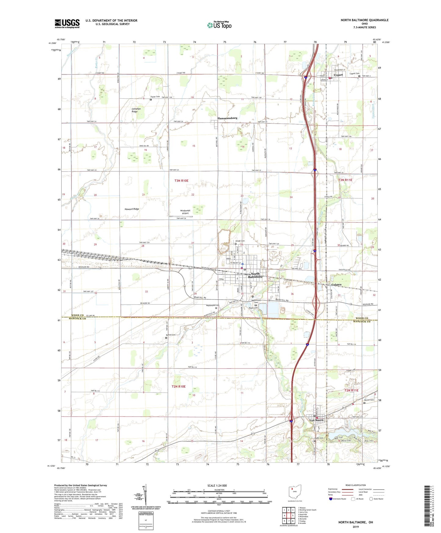 North Baltimore Ohio US Topo Map Image