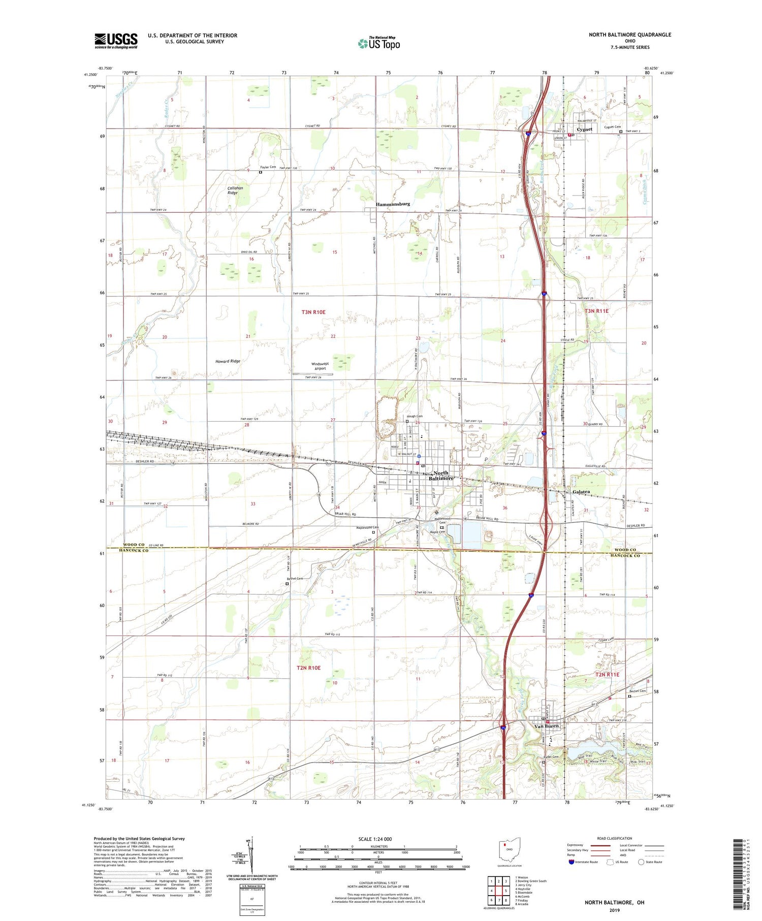 North Baltimore Ohio US Topo Map Image