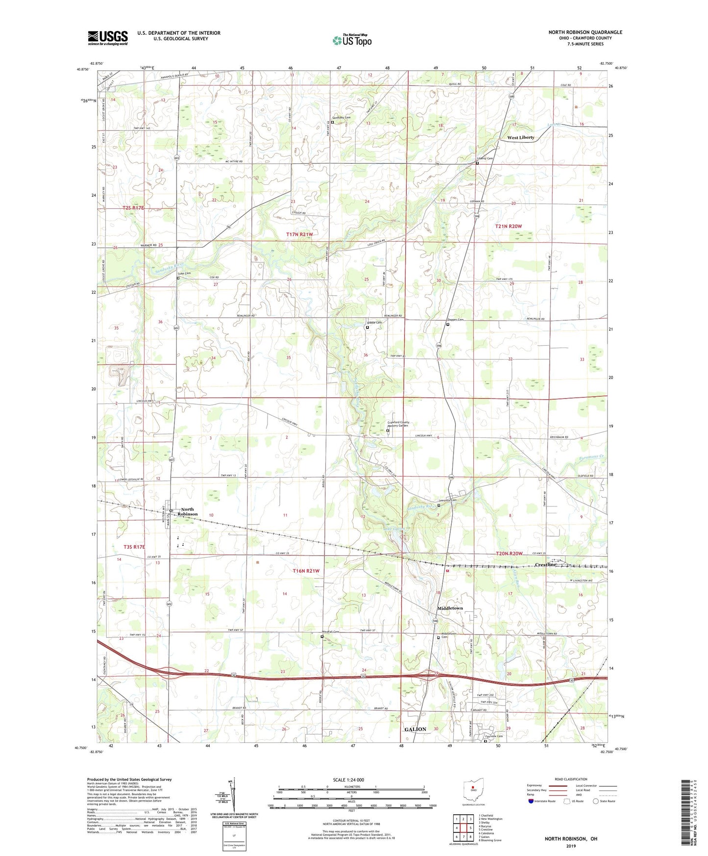 North Robinson Ohio US Topo Map Image
