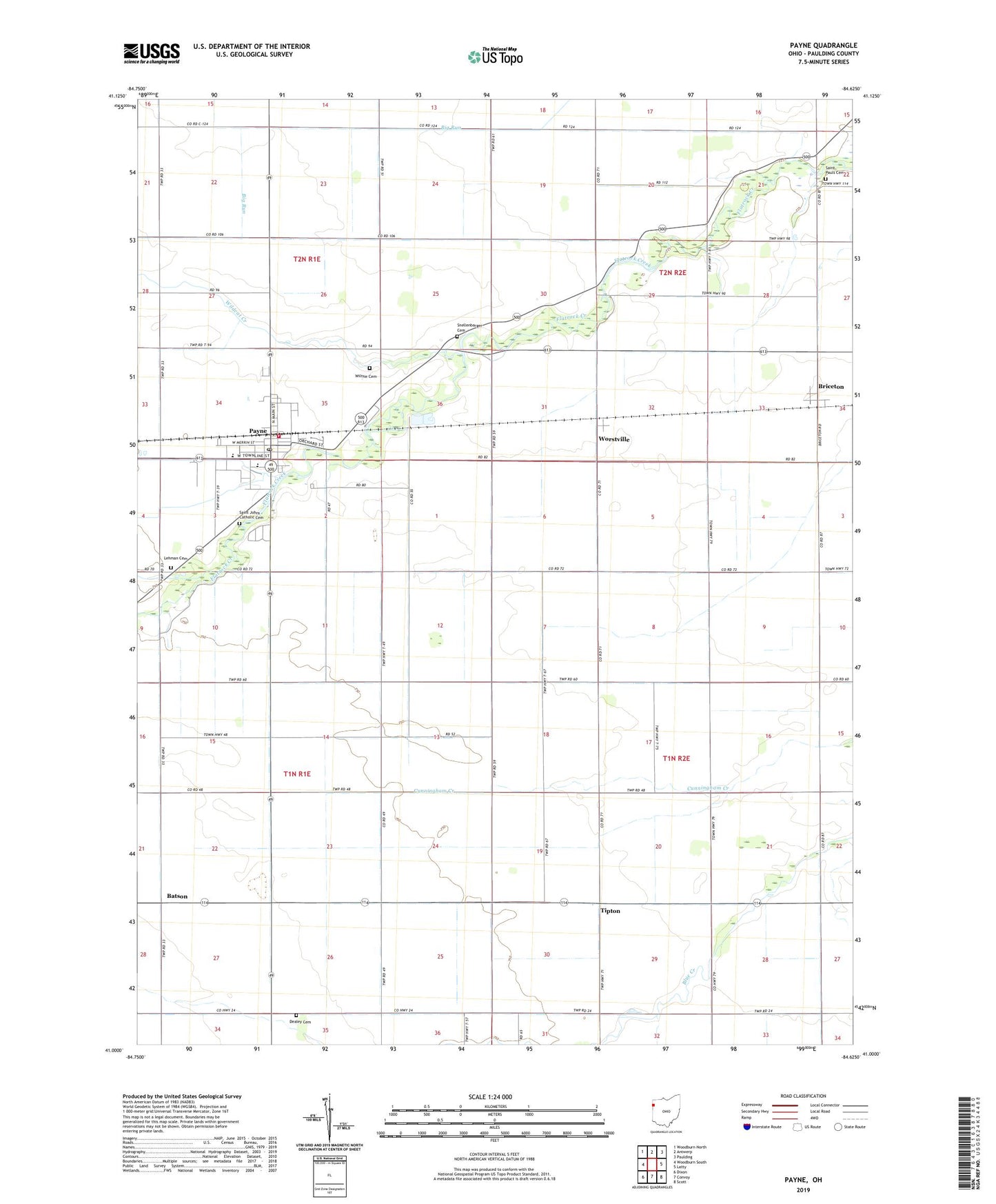 Payne Ohio US Topo Map Image