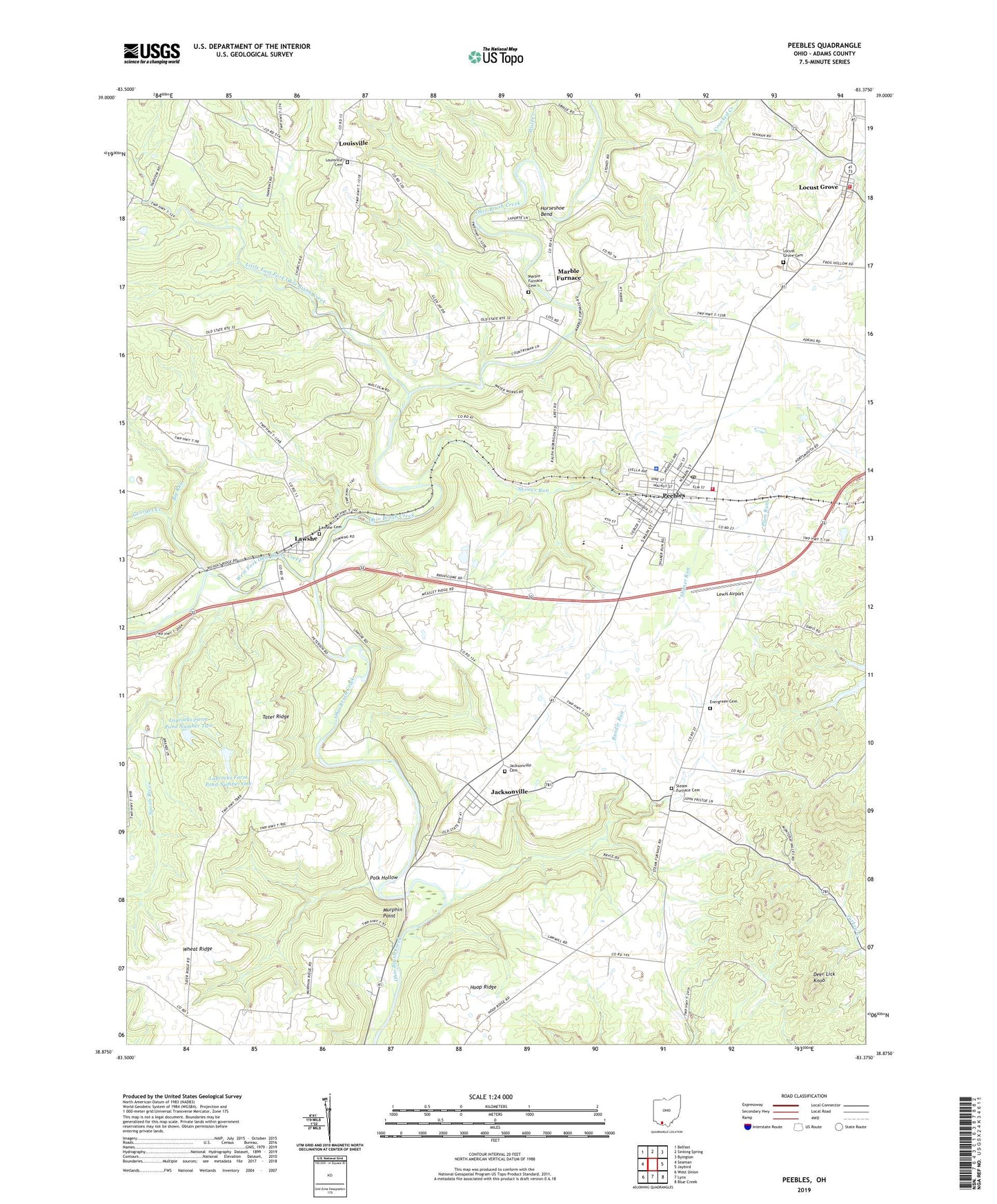 Peebles Ohio US Topo Map Image