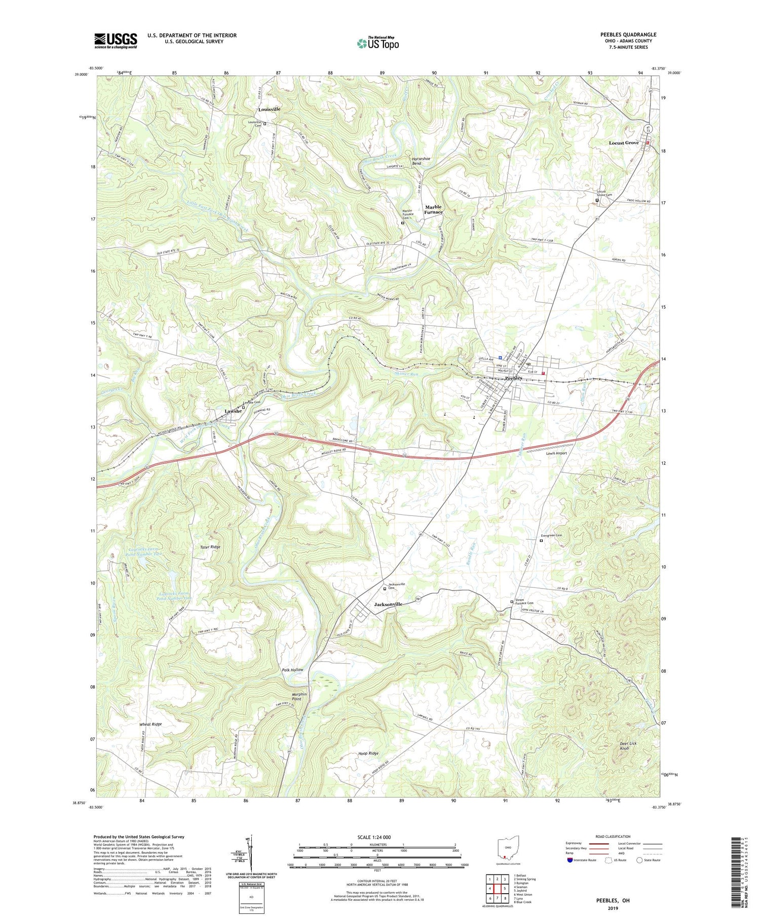 Peebles Ohio US Topo Map Image