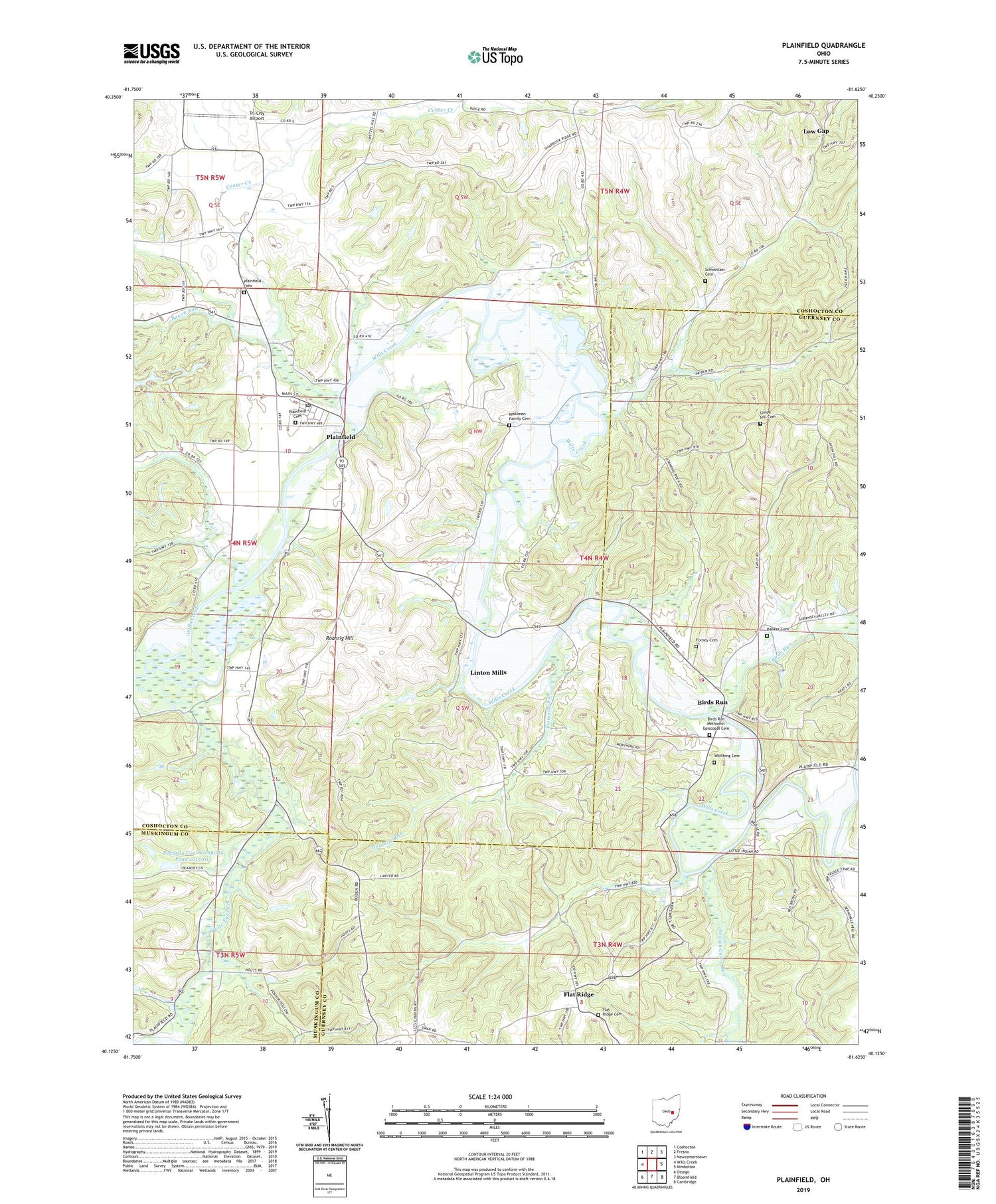 Plainfield Ohio US Topo Map Image
