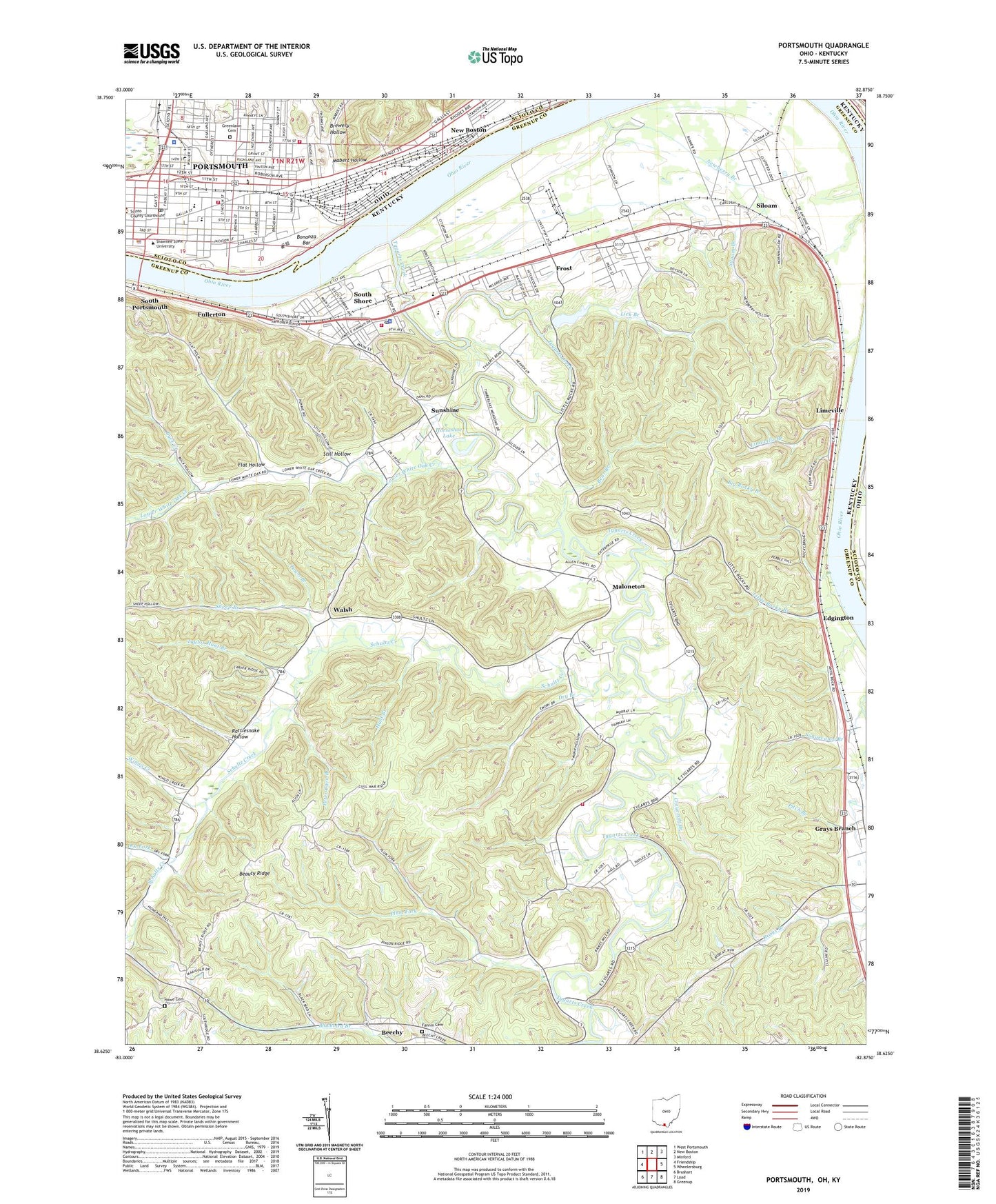 Portsmouth Ohio US Topo Map Image